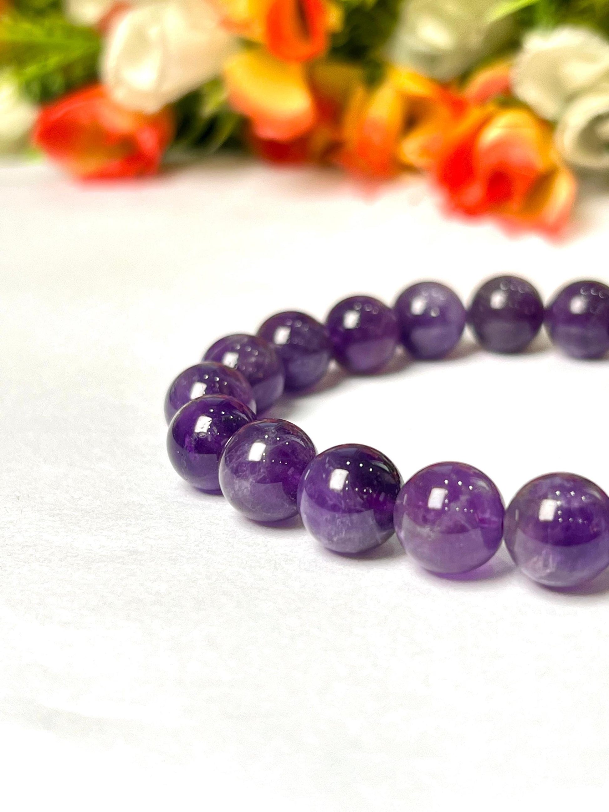 10 MM Amethyst Stone Bracelet l Stretchable Bracelet l Unisex Bracelet