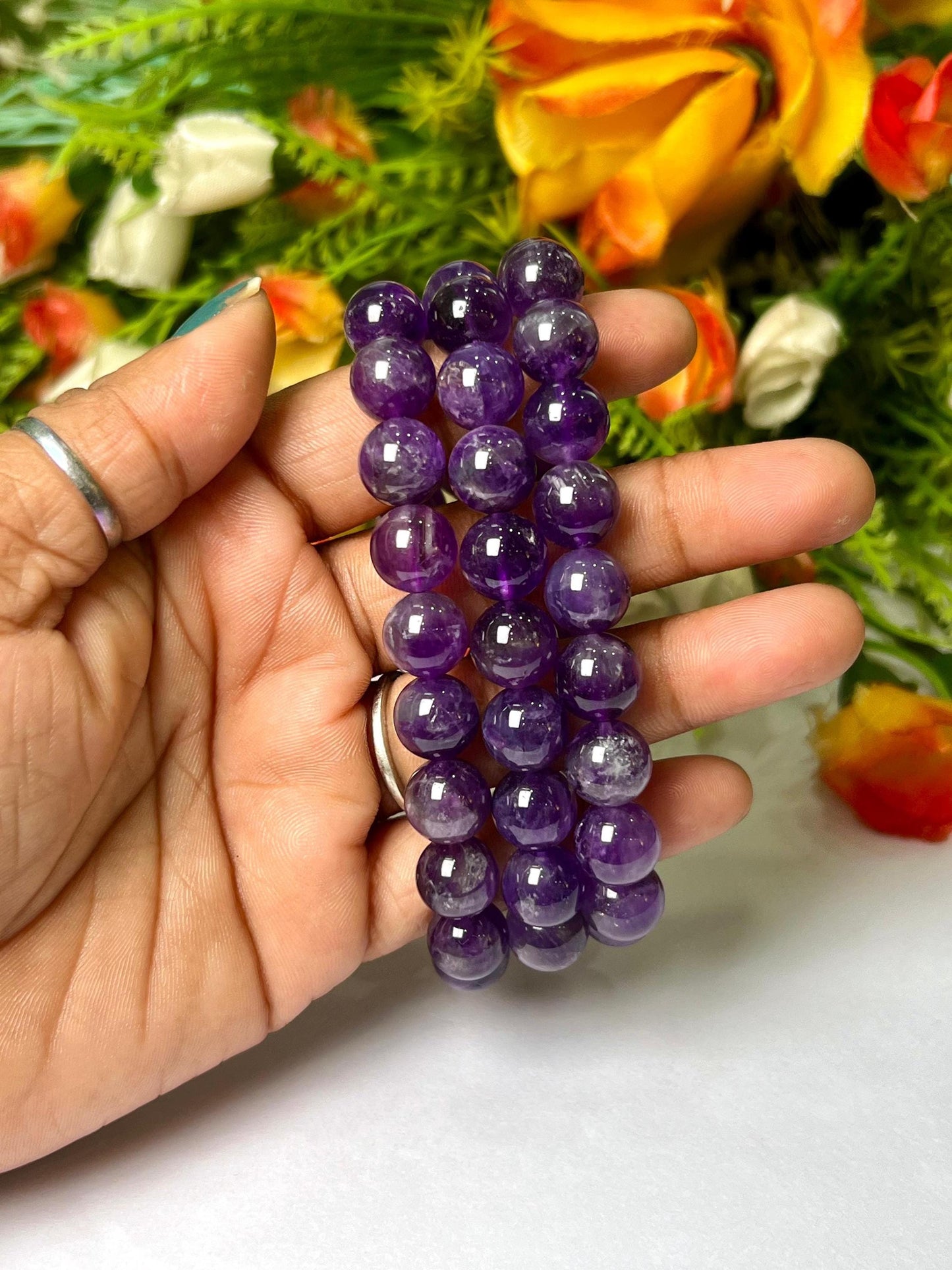 10 MM Amethyst Stone Bracelet l Stretchable Bracelet l Unisex Bracelet