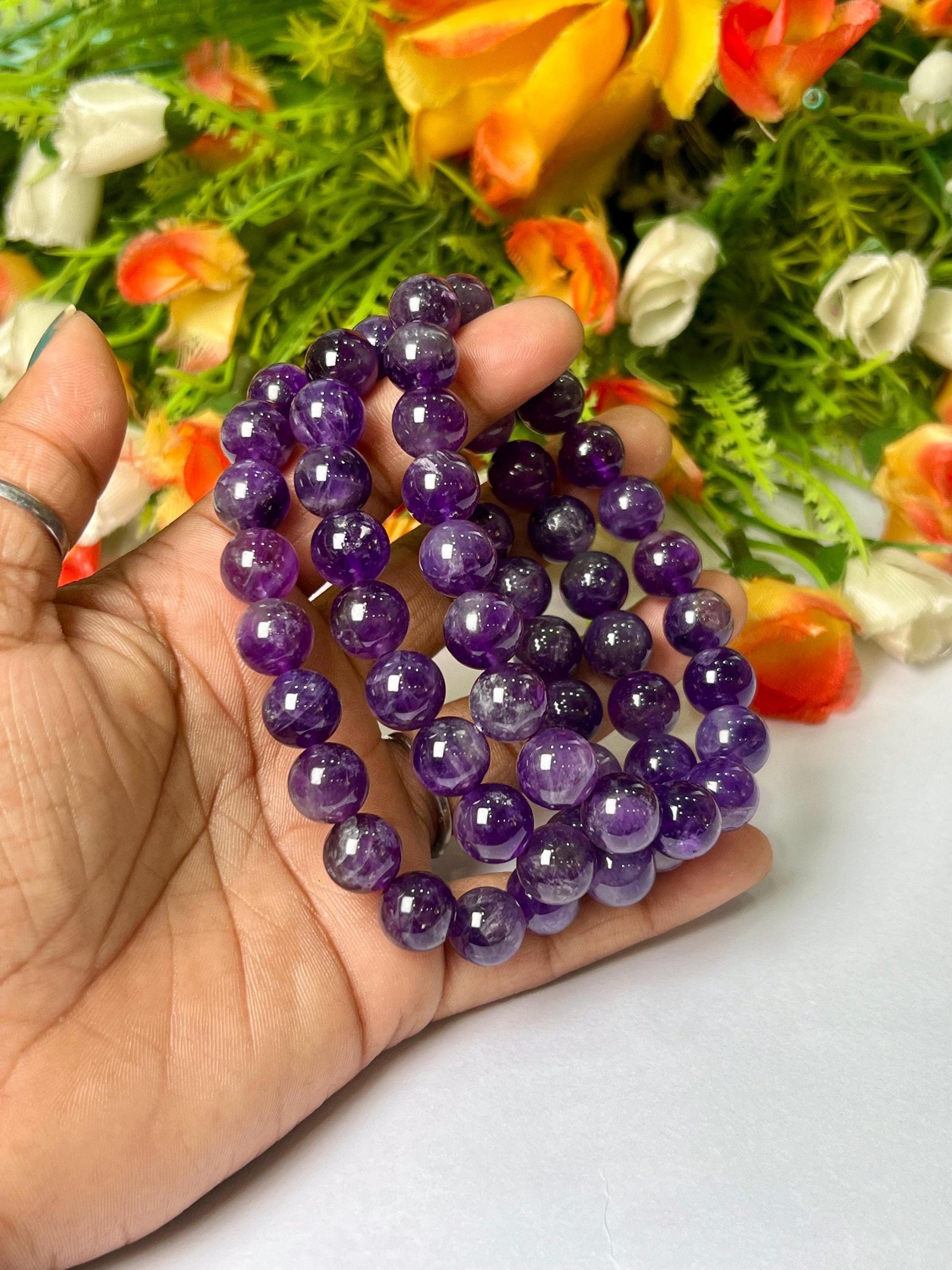 10 MM Amethyst Stone Bracelet l Stretchable Bracelet l Unisex Bracelet