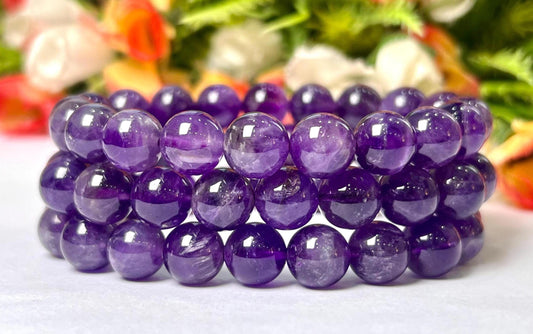 10 MM Amethyst Stone Bracelet l Stretchable Bracelet l Unisex Bracelet