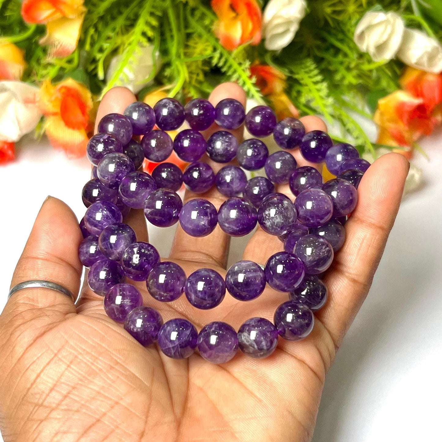 10 MM Amethyst Stone Bracelet l Stretchable Bracelet l Unisex Bracelet