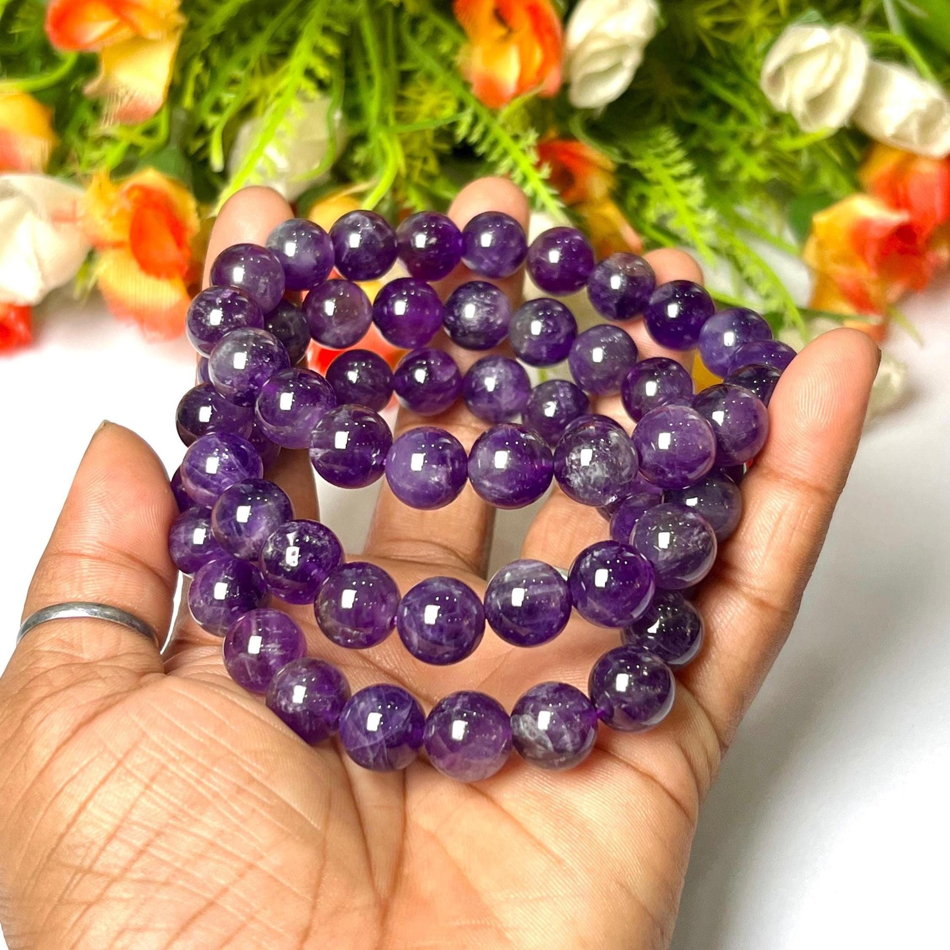 10 MM Amethyst Stone Bracelet l Stretchable Bracelet l Unisex Bracelet