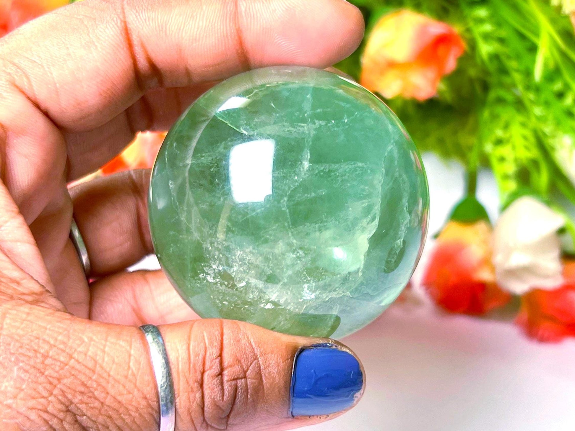 Green Fluorite Stone Sphere 40 MM Crystal Ball Orb Pocket Stone Meditation Space Crystal Grid With wooden Stand
