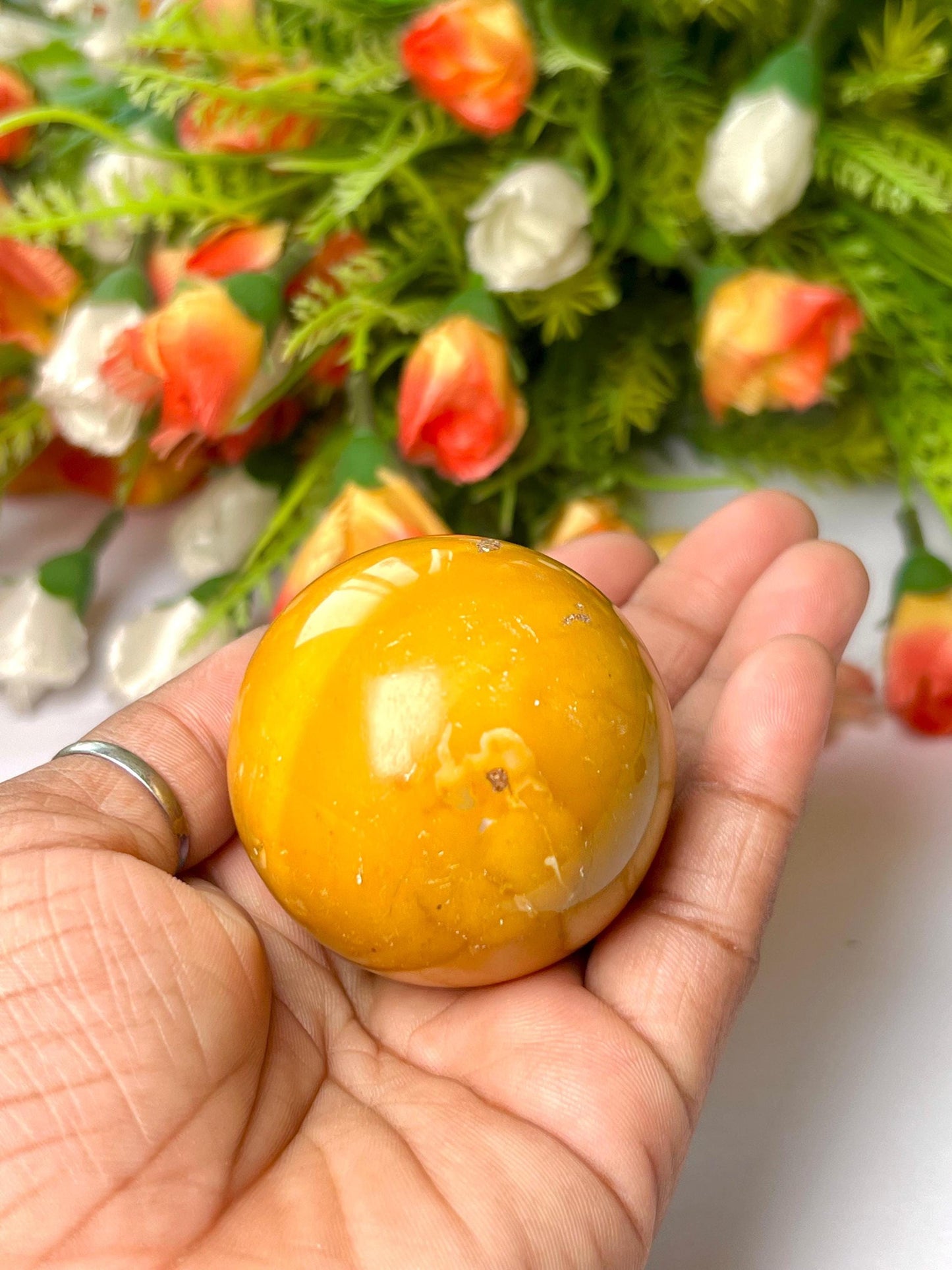 Yellow Jasper Stone Sphere 45 MM Crystal Ball Orb Pocket Stone Meditation Space Crystal Grid With wooden Stand