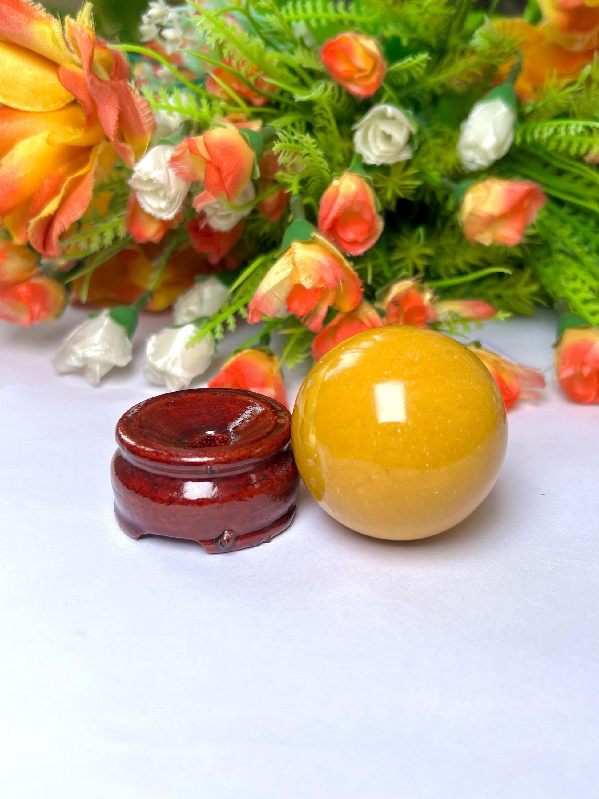 Yellow Jasper Stone Sphere 45 MM Crystal Ball Orb Pocket Stone Meditation Space Crystal Grid With wooden Stand