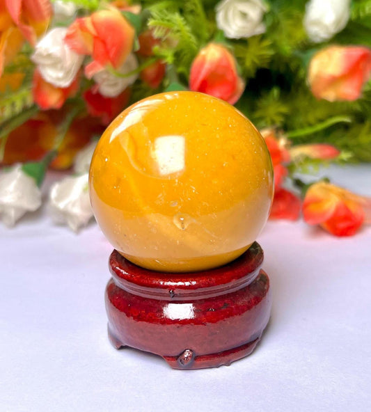 Yellow Jasper Stone Sphere 45 MM Crystal Ball Orb Pocket Stone Meditation Space Crystal Grid With wooden Stand