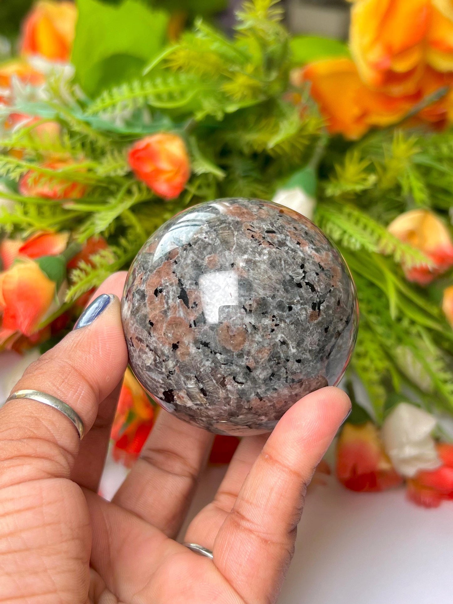Yooperlite Stone Sphere 45 MM Crystal Ball Orb Pocket Stone Meditation Space Crystal Grid With wooden Stand