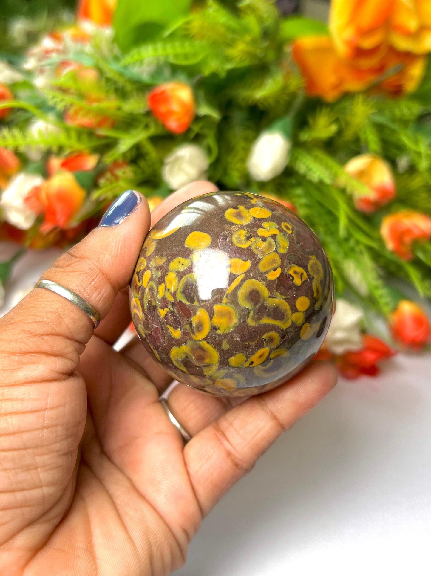 Ajooba Jasper Stone Sphere 45 MM Crystal Ball Orb Pocket Stone Meditation Space Crystal Grid With wooden Stand