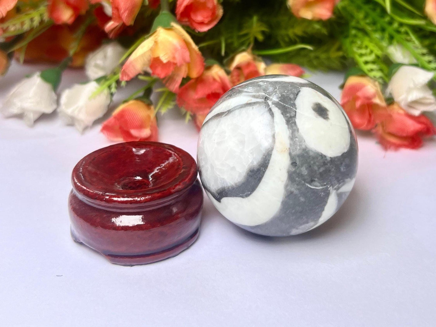 Thousand Eye Jasper Stone Sphere 45 MM Crystal Ball Orb Pocket Stone Meditation Space Crystal Grid With wooden Stand