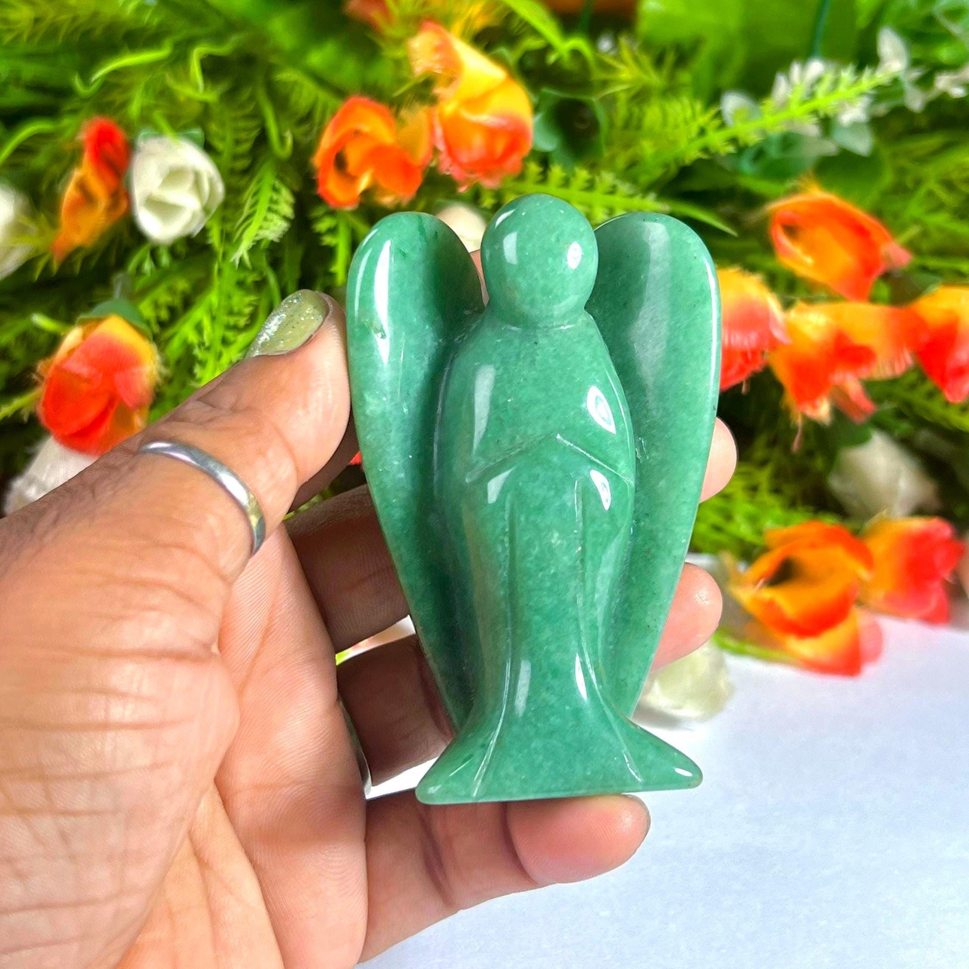 3" Green Jade Stone ANGEL One(1) Piece Free standing guardian Angel crystal Reiki energy blessed hand carved Pocket Angel Angelic connection