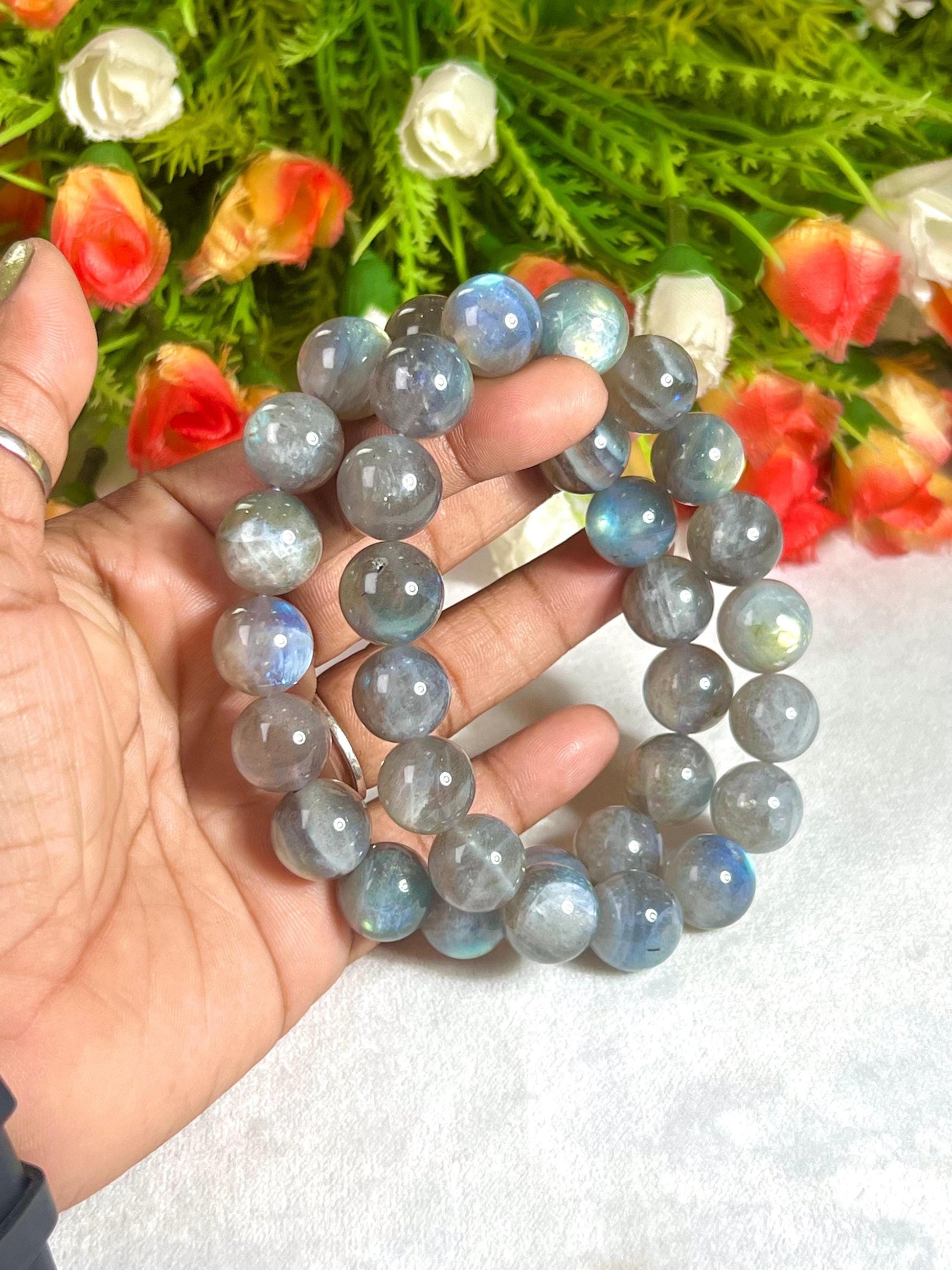 12 MM High Quality Spectrolite Stone Labradorite Stone Bracelet l Stretchable Bracelet l Unisex Bracelet