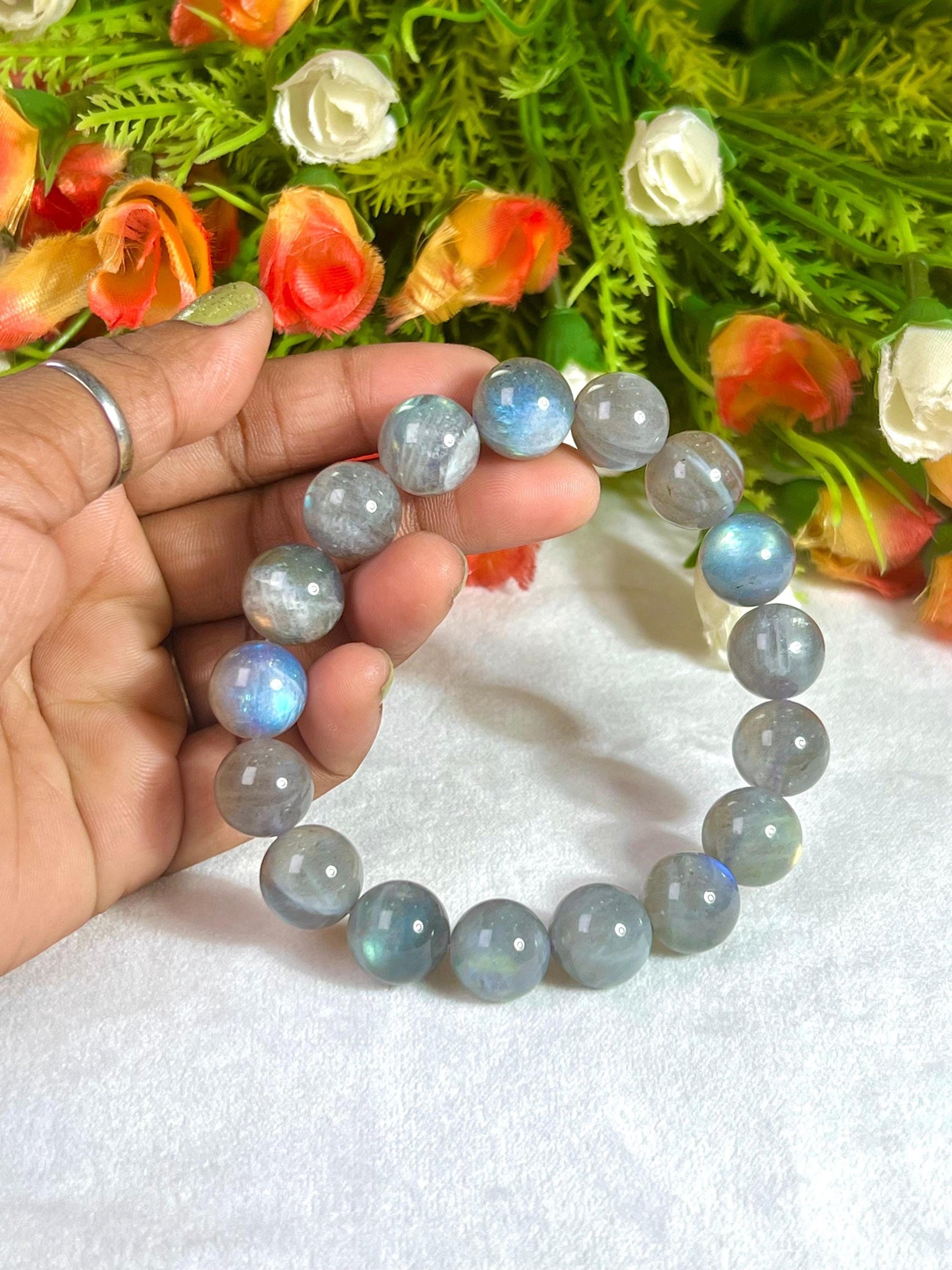 12 MM High Quality Spectrolite Stone Labradorite Stone Bracelet l Stretchable Bracelet l Unisex Bracelet