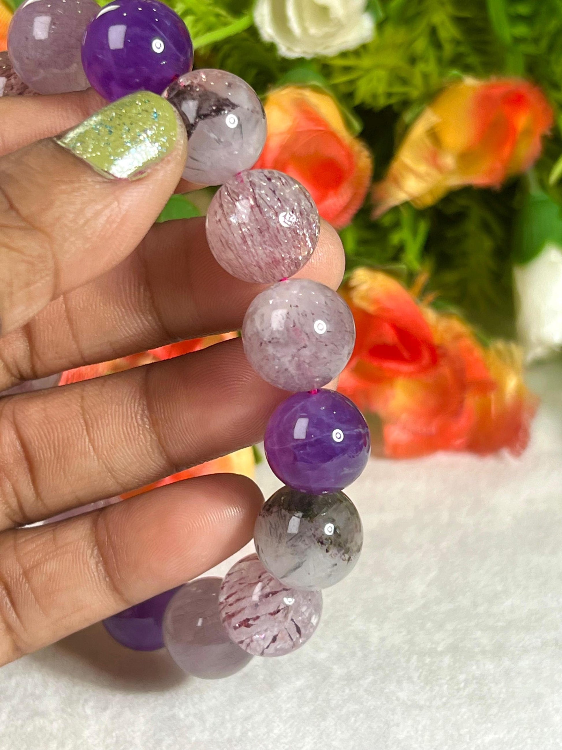 13 MM Super Seven Melody Stone Bracelet l Stretchable Bracelet l Unisex Bracelet