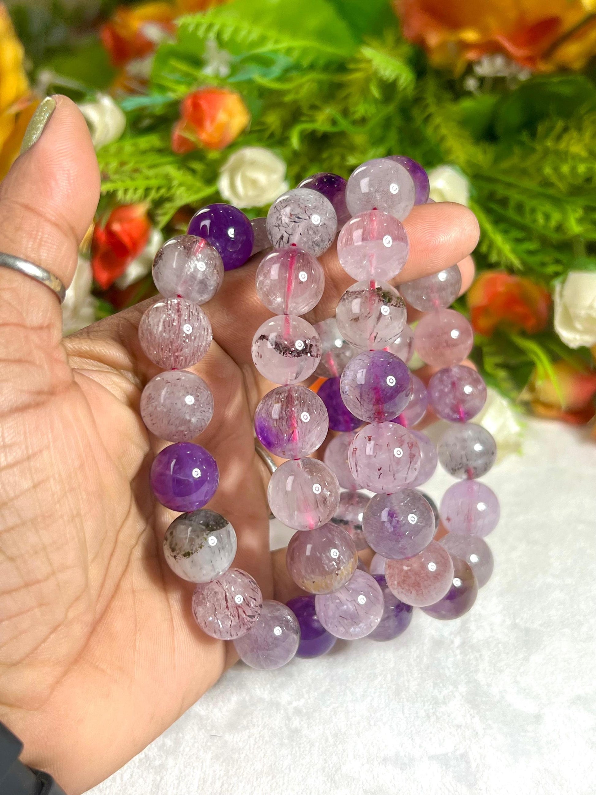 13 MM Super Seven Melody Stone Bracelet l Stretchable Bracelet l Unisex Bracelet