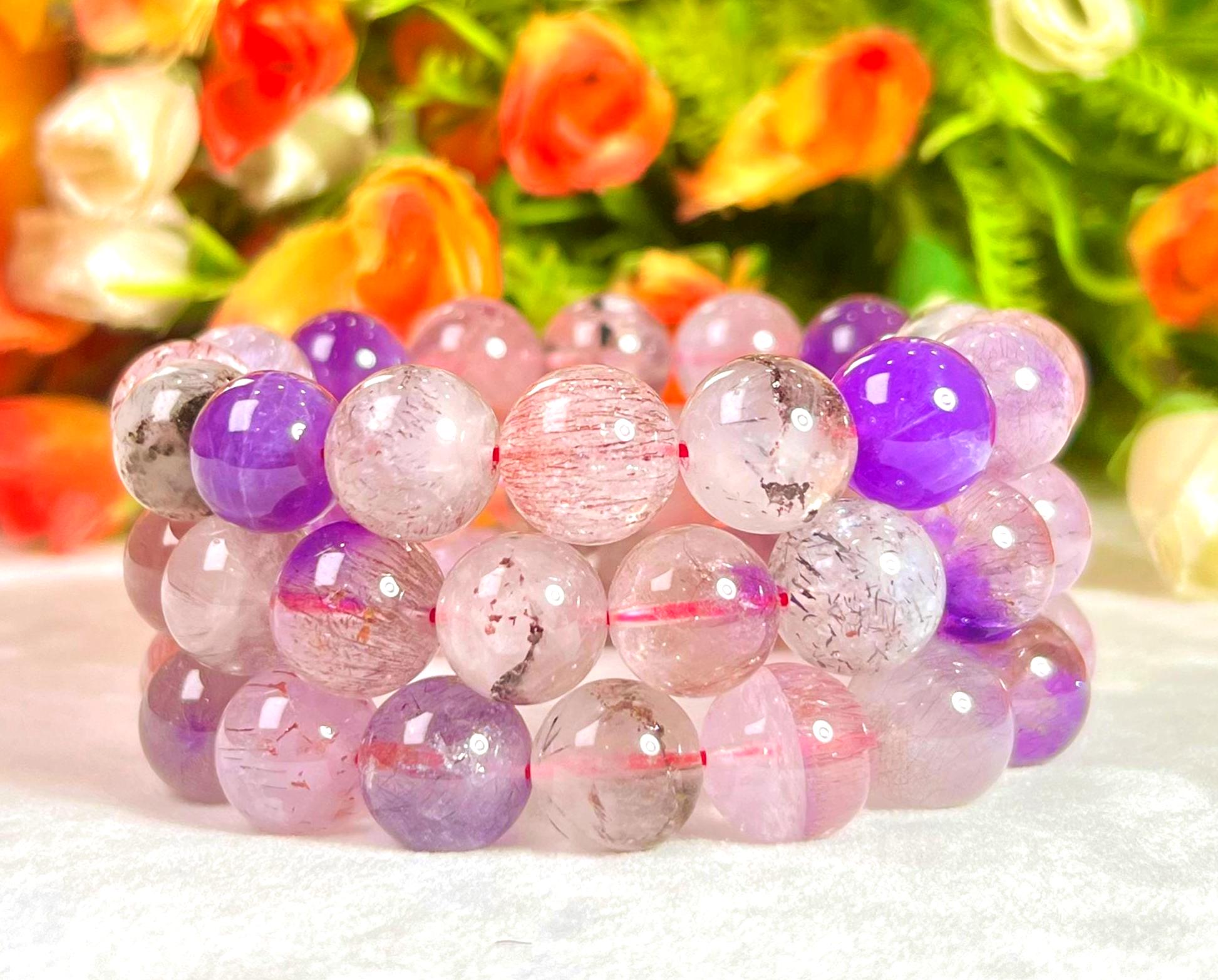 13 MM Super Seven Melody Stone Bracelet l Stretchable Bracelet l Unisex Bracelet
