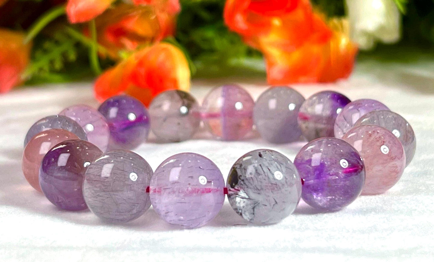 13 MM Super Seven Melody Stone Bracelet l Stretchable Bracelet l Unisex Bracelet