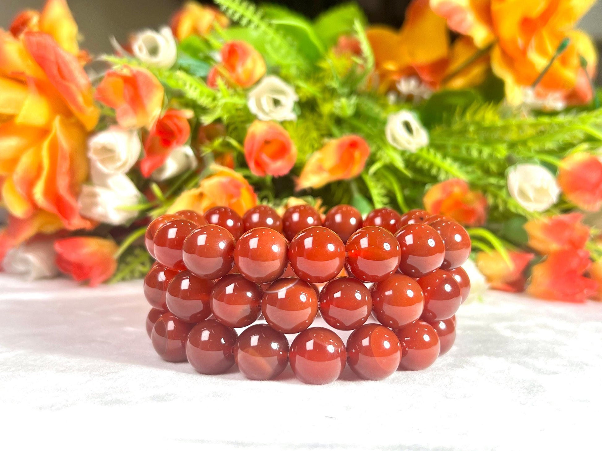 14 MM Carnelian Stone Bracelet l Stretchable Bracelet l Unisex Bracelet