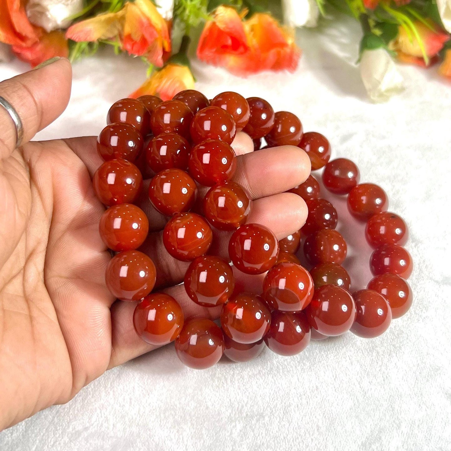 14 MM Carnelian Stone Bracelet l Stretchable Bracelet l Unisex Bracelet