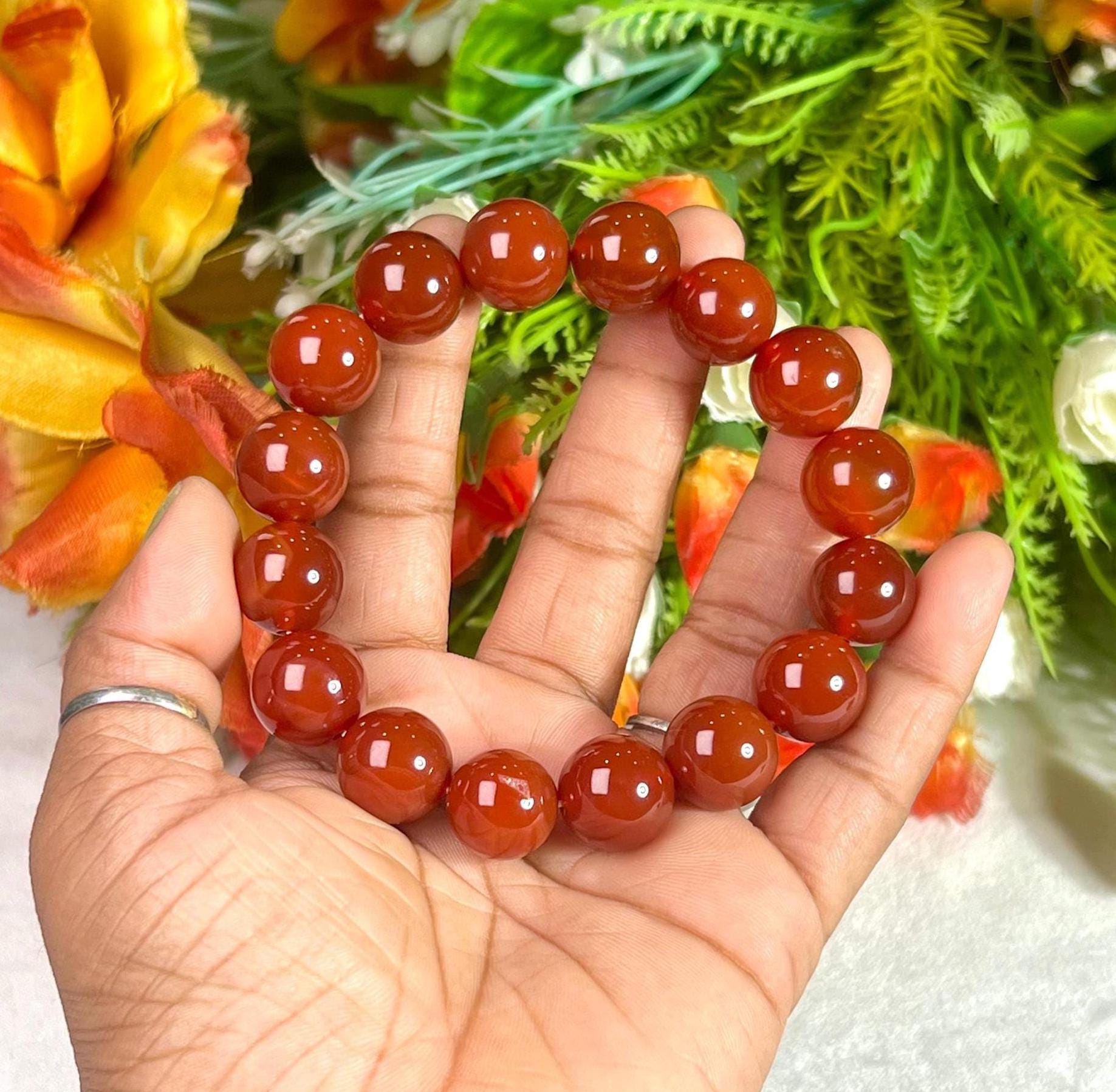 14 MM Carnelian Stone Bracelet l Stretchable Bracelet l Unisex Bracelet