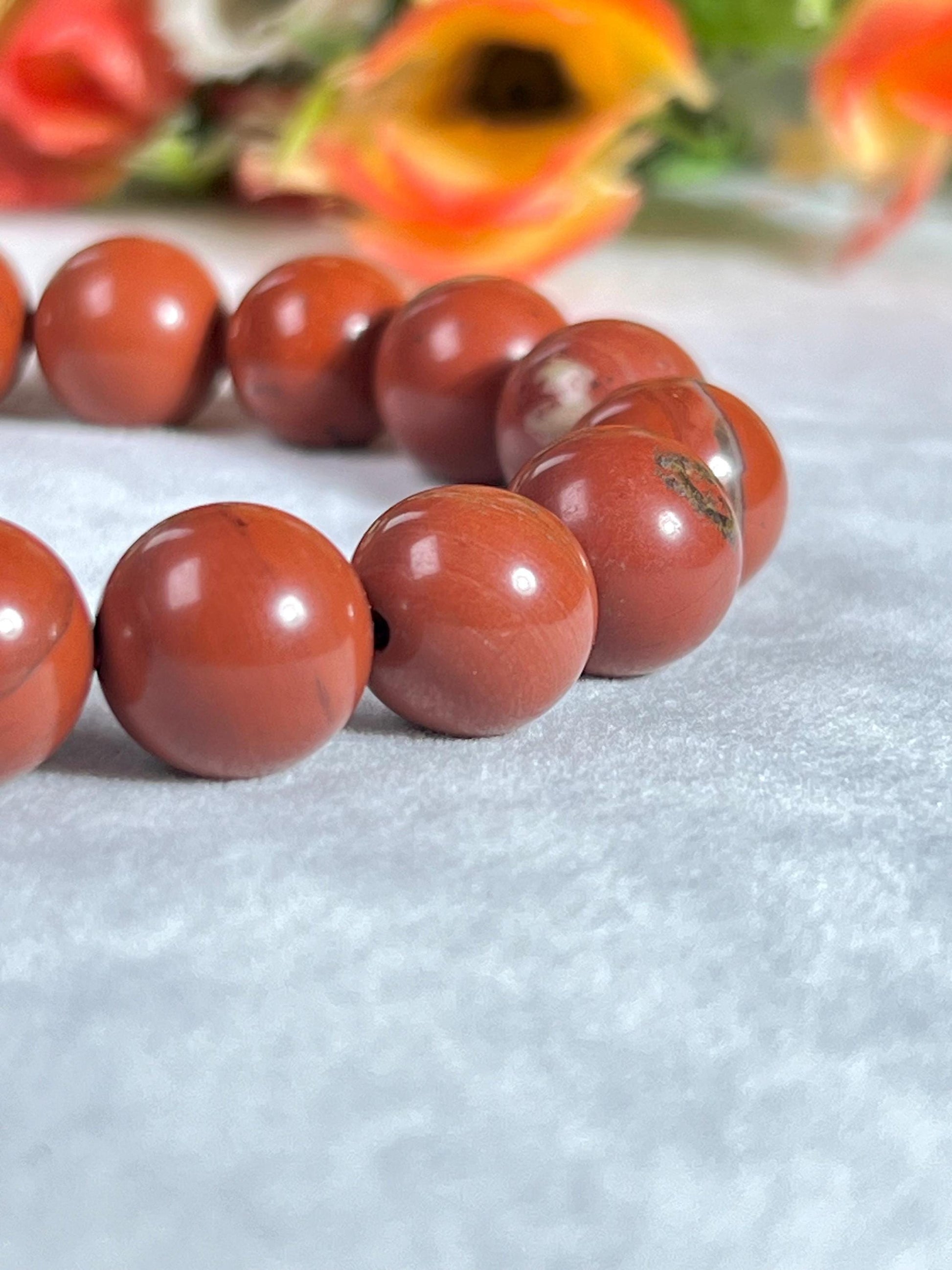 12 MM Red Jasper Stone Bracelet l Stretchable Bracelet l Unisex Bracelet