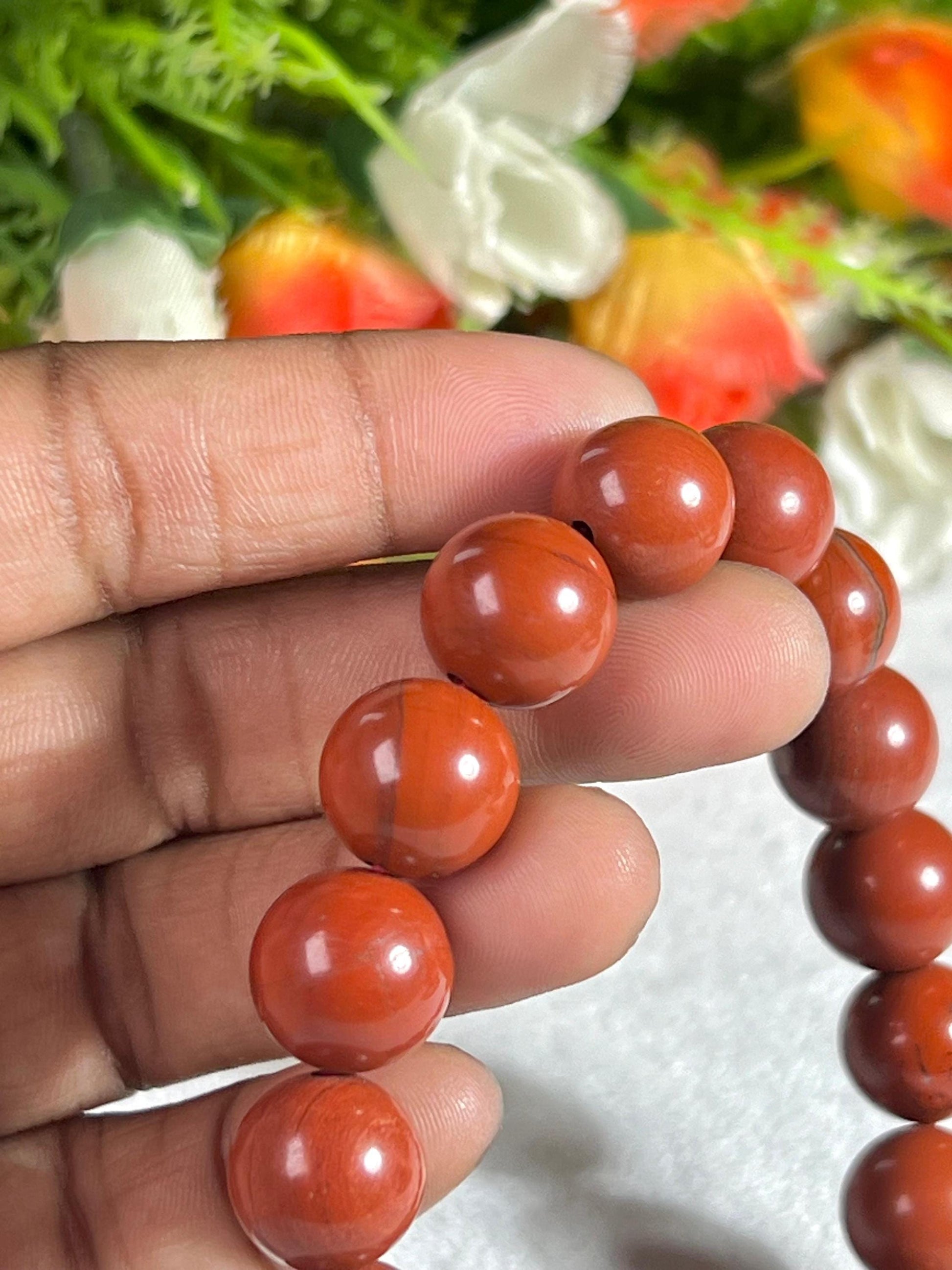 12 MM Red Jasper Stone Bracelet l Stretchable Bracelet l Unisex Bracelet