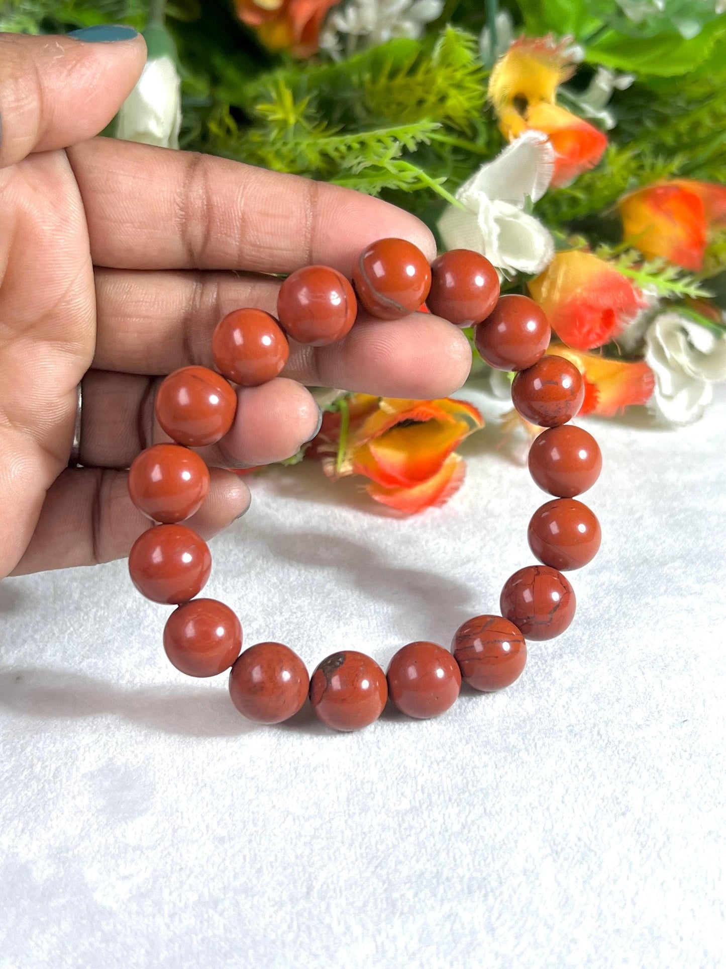 12 MM Red Jasper Stone Bracelet l Stretchable Bracelet l Unisex Bracelet
