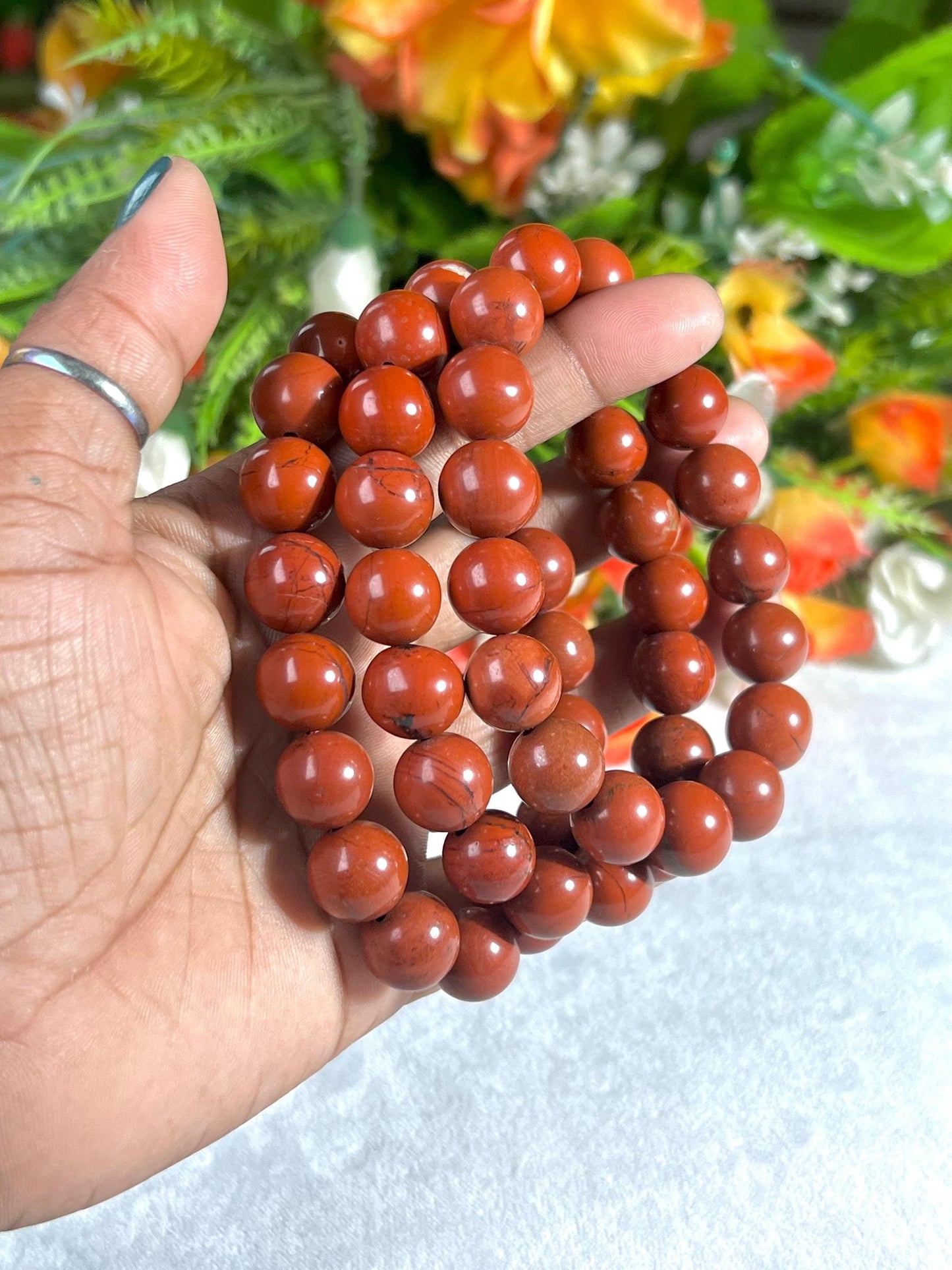 12 MM Red Jasper Stone Bracelet l Stretchable Bracelet l Unisex Bracelet
