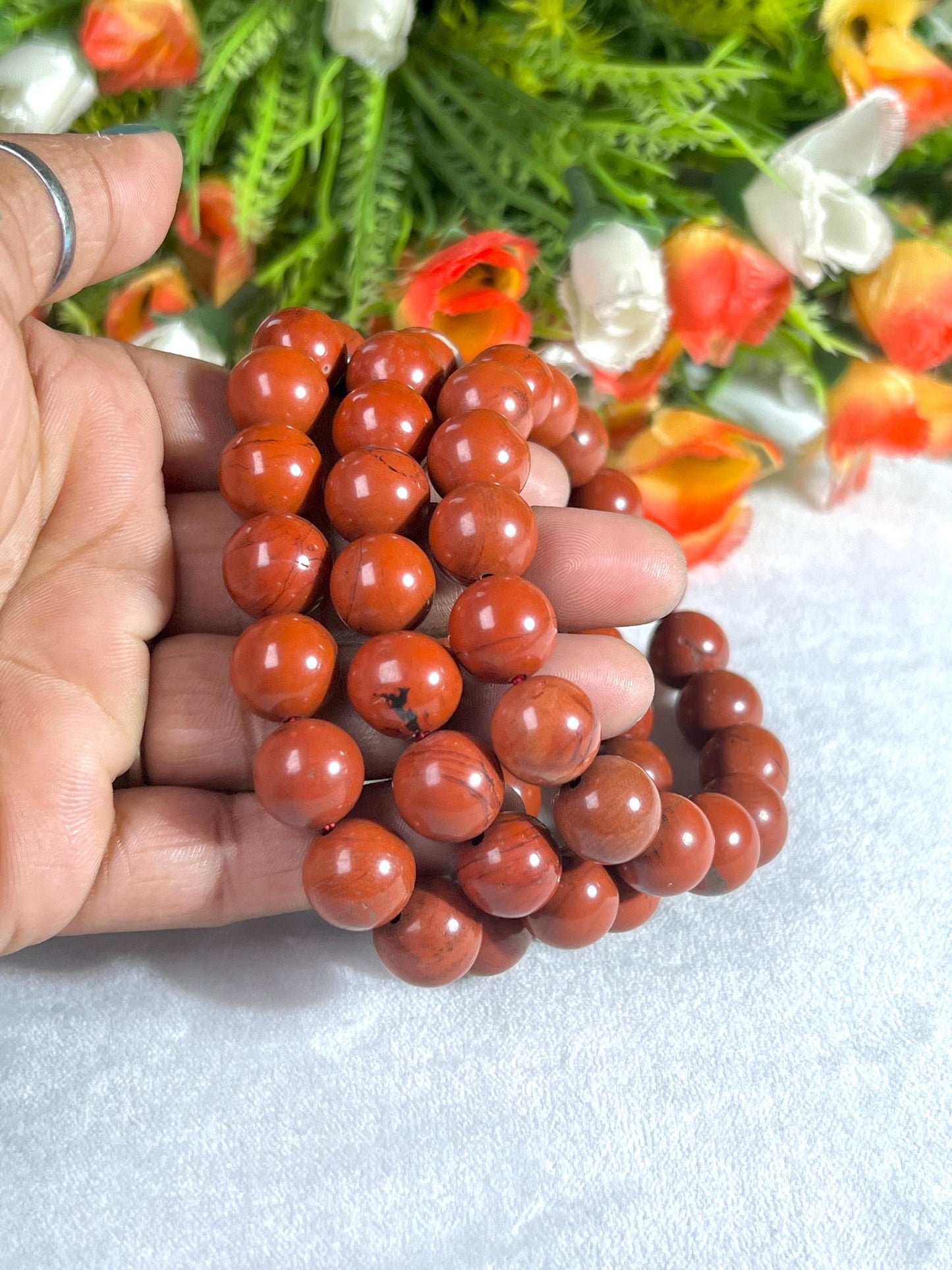 12 MM Red Jasper Stone Bracelet l Stretchable Bracelet l Unisex Bracelet