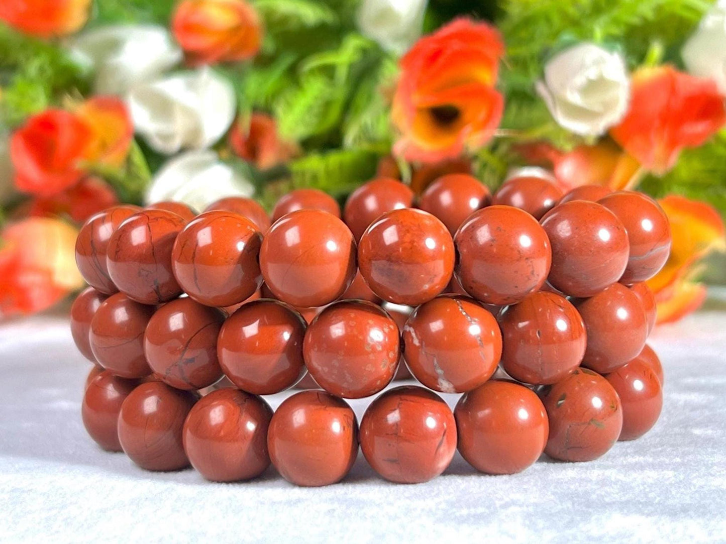 12 MM Red Jasper Stone Bracelet l Stretchable Bracelet l Unisex Bracelet