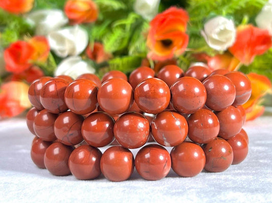 12 MM Red Jasper Stone Bracelet l Stretchable Bracelet l Unisex Bracelet