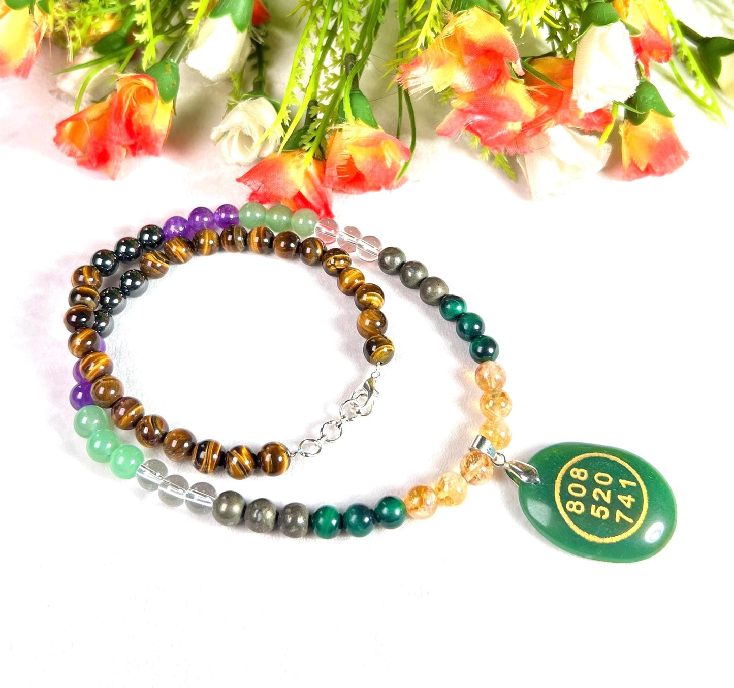 8 MM Money Wealth Stone Necklace 24 Inch
