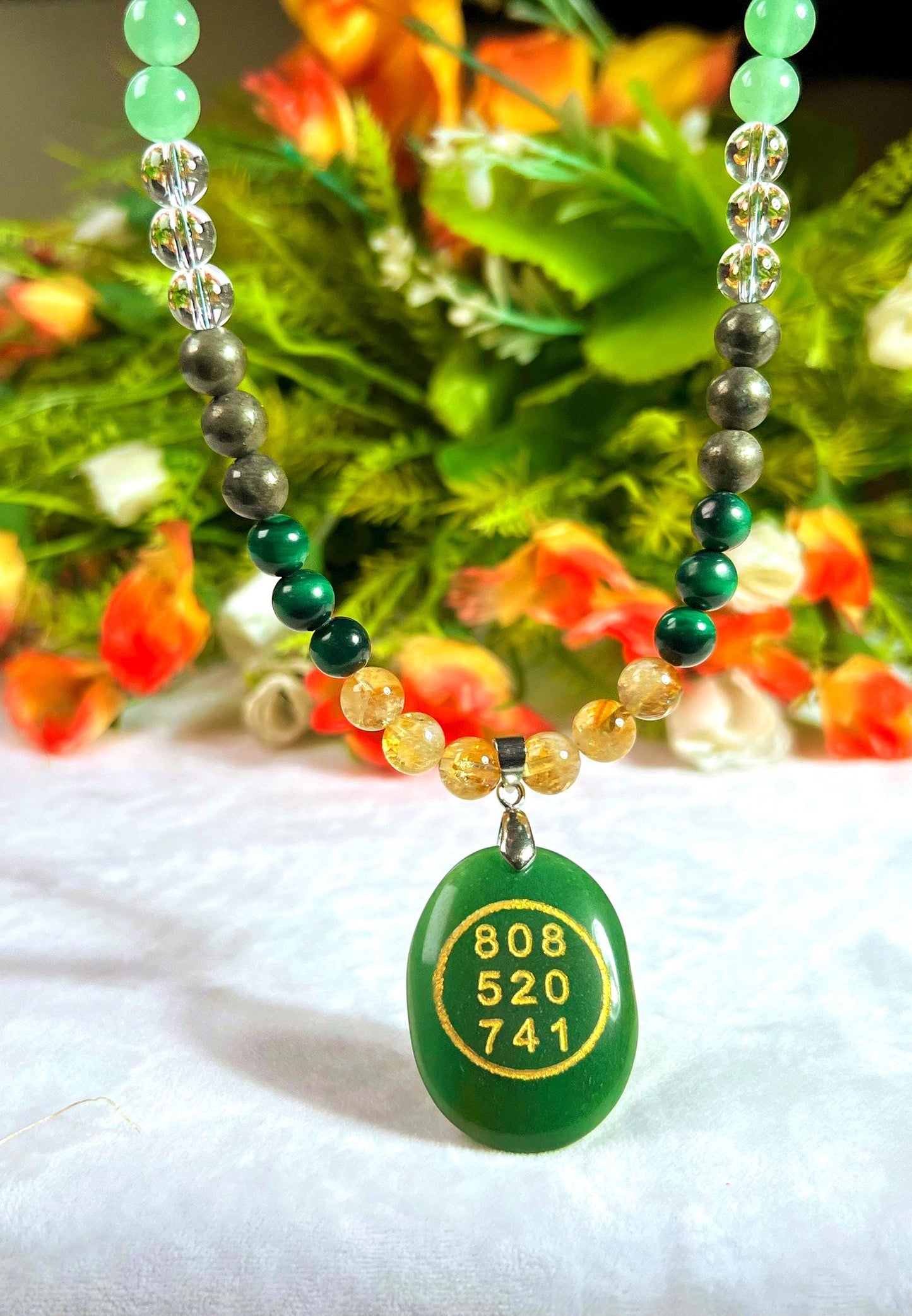 8 MM Money Wealth Stone Necklace 24 Inch