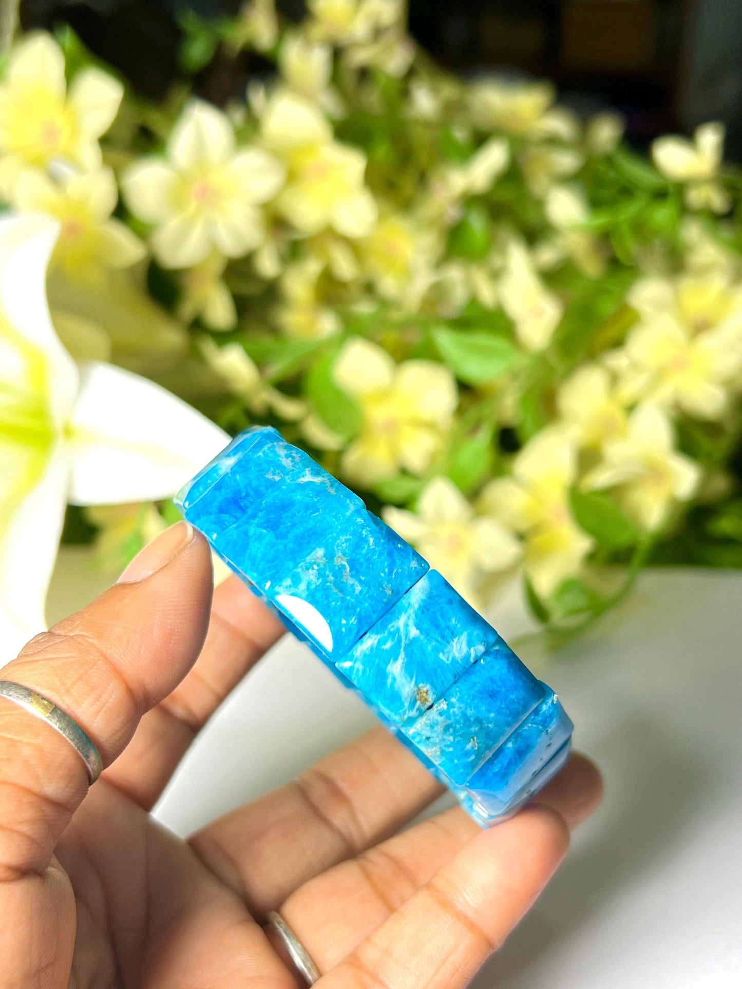 15 MM Blue Apatite Stone Bracelet l Stretchable Bracelet