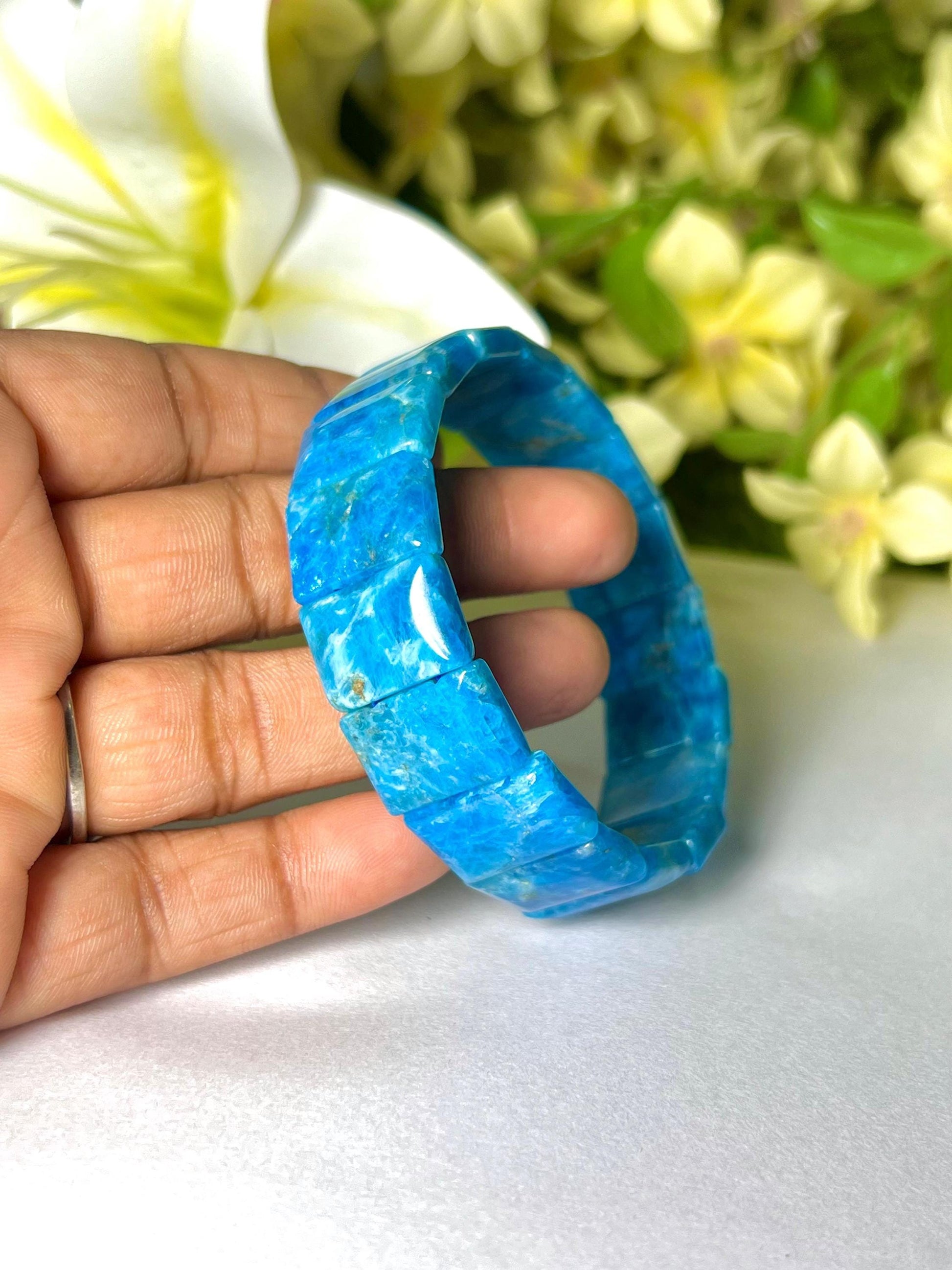 15 MM Blue Apatite Stone Bracelet l Stretchable Bracelet