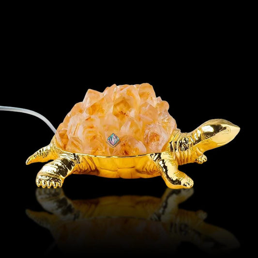 Citrine Natural Crystal Quartz Cluster Turtle USB Night Light –Energizing Lamp for Abundance,Ambiance, Home & Office Décor,Housewarming Gift