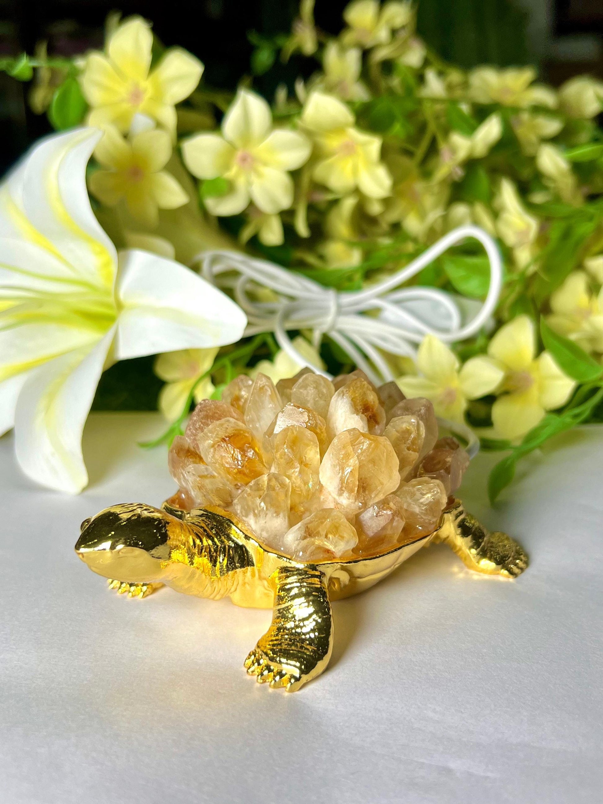 Citrine Natural Crystal Quartz Cluster Turtle USB Night Light –Energizing Lamp for Abundance,Ambiance, Home & Office Décor,Housewarming Gift