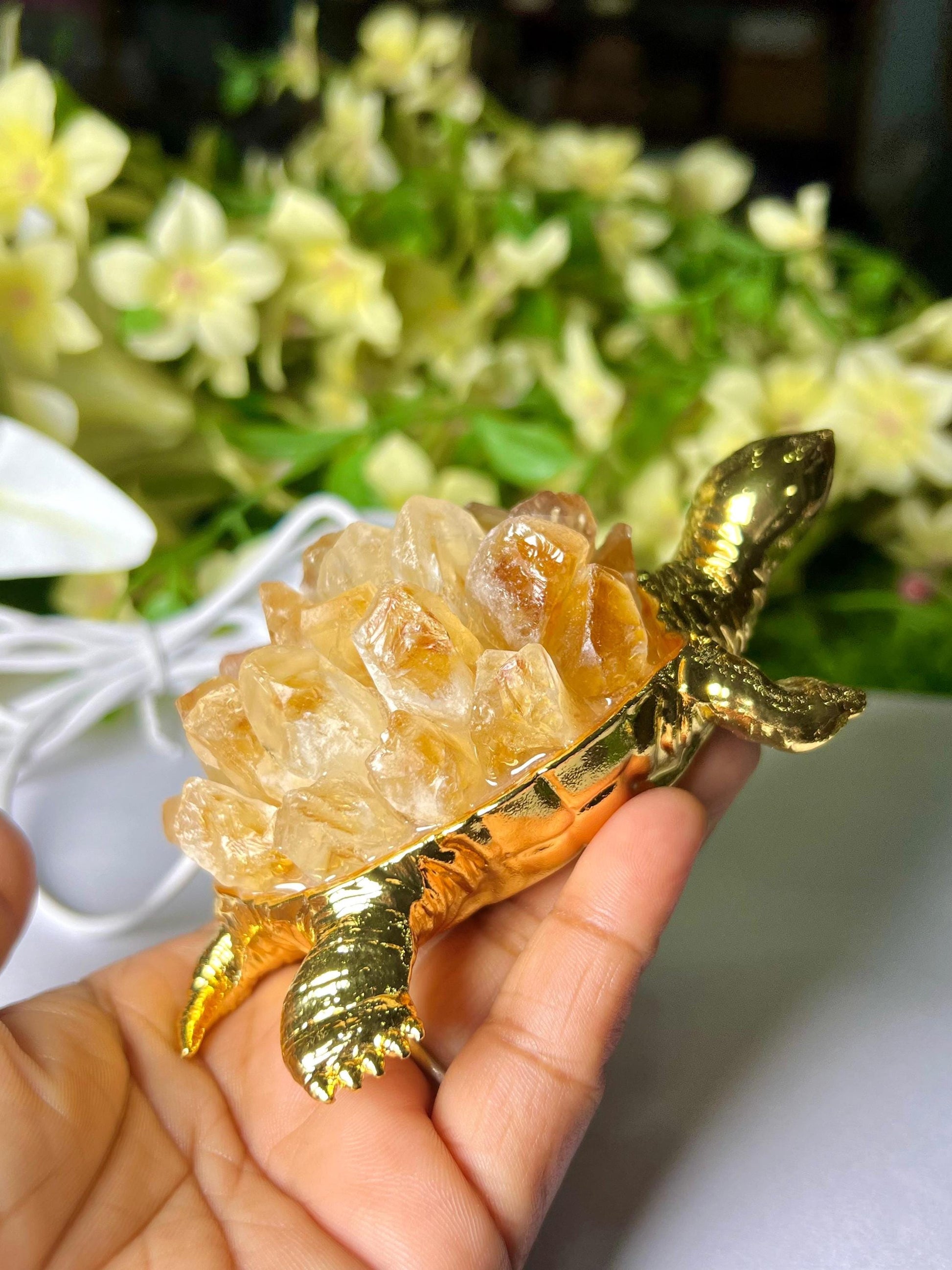 Citrine Natural Crystal Quartz Cluster Turtle USB Night Light –Energizing Lamp for Abundance,Ambiance, Home & Office Décor,Housewarming Gift