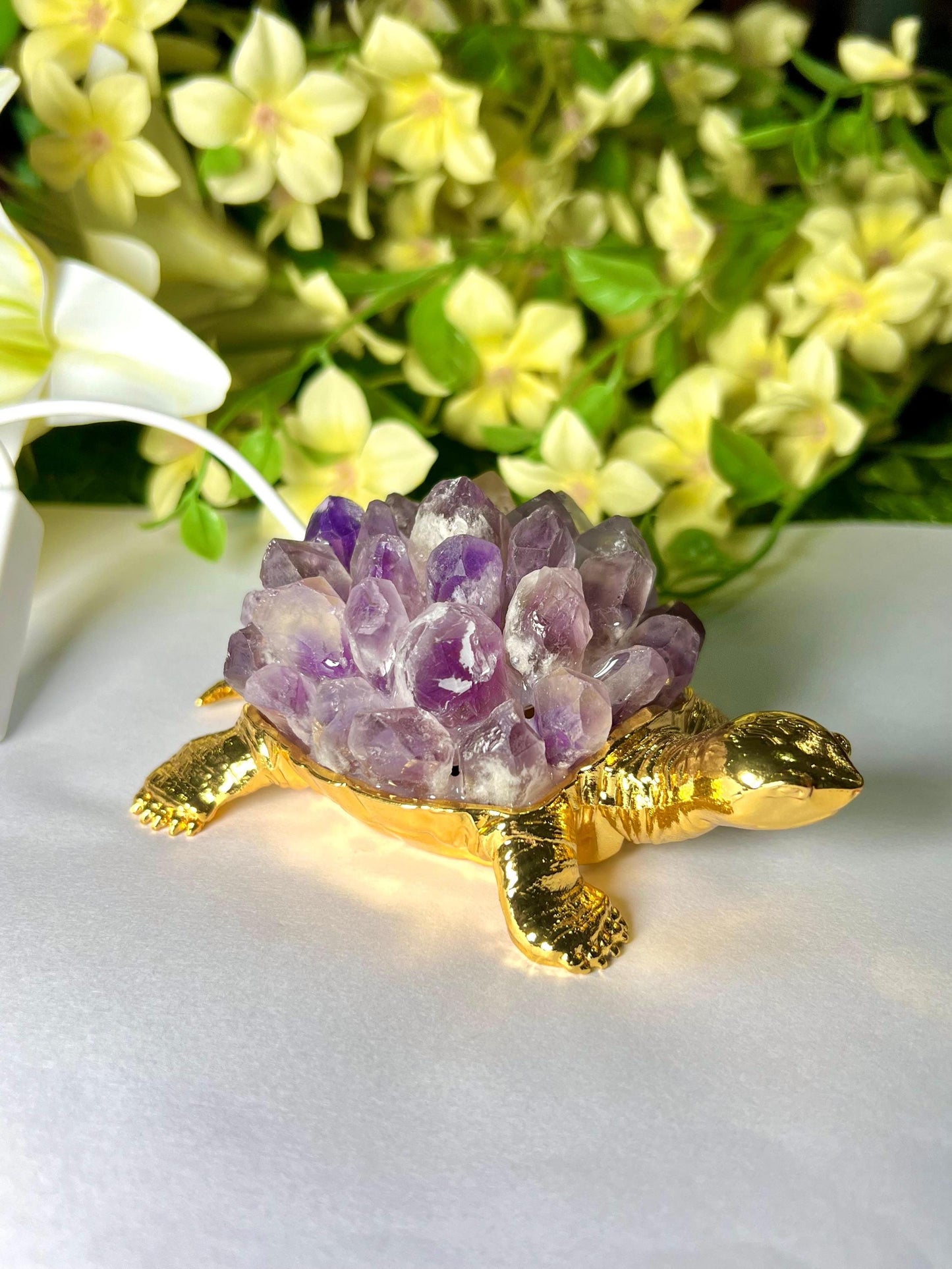 Amethyst Natural Crystal Quartz Cluster Turtle USB Night Light–Energizing Lamp for Abundance,Ambiance, Home & Office Décor,Housewarming Gift