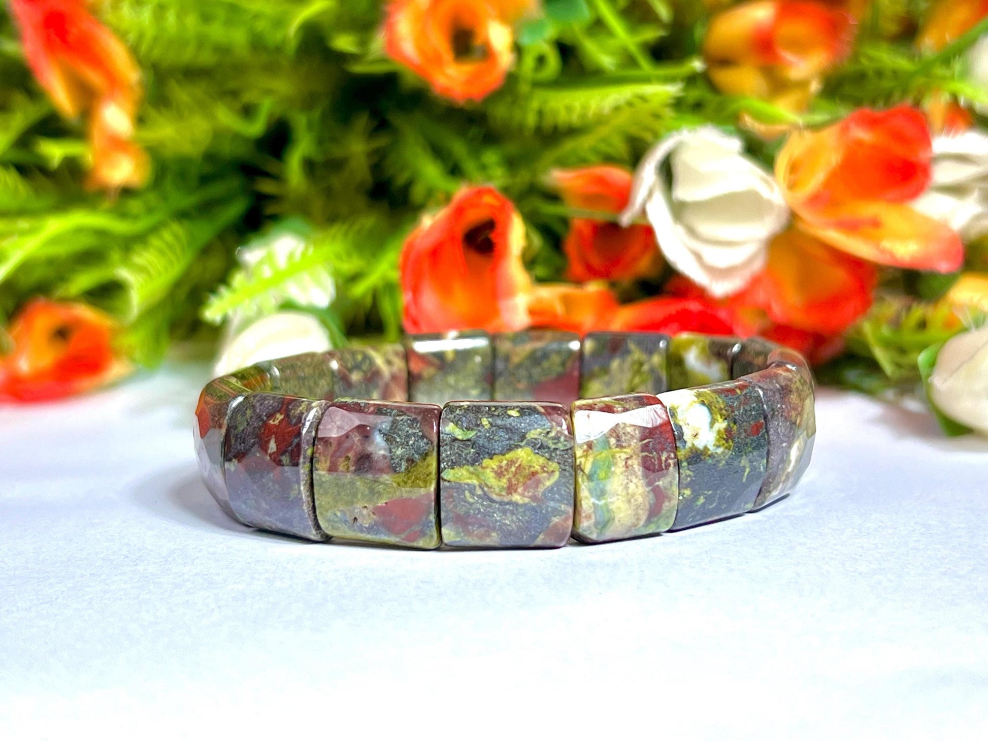 15 MM Dragon Blood Stone Bracelet l Stretchable Bracelet