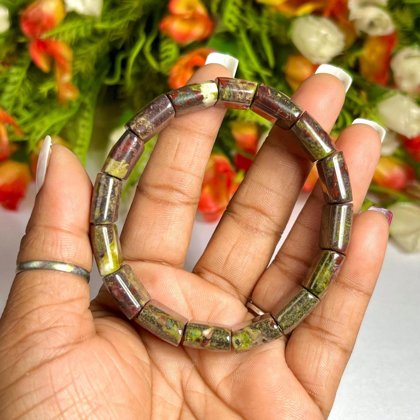 15 MM Dragon Blood Stone Bracelet l Stretchable Bracelet