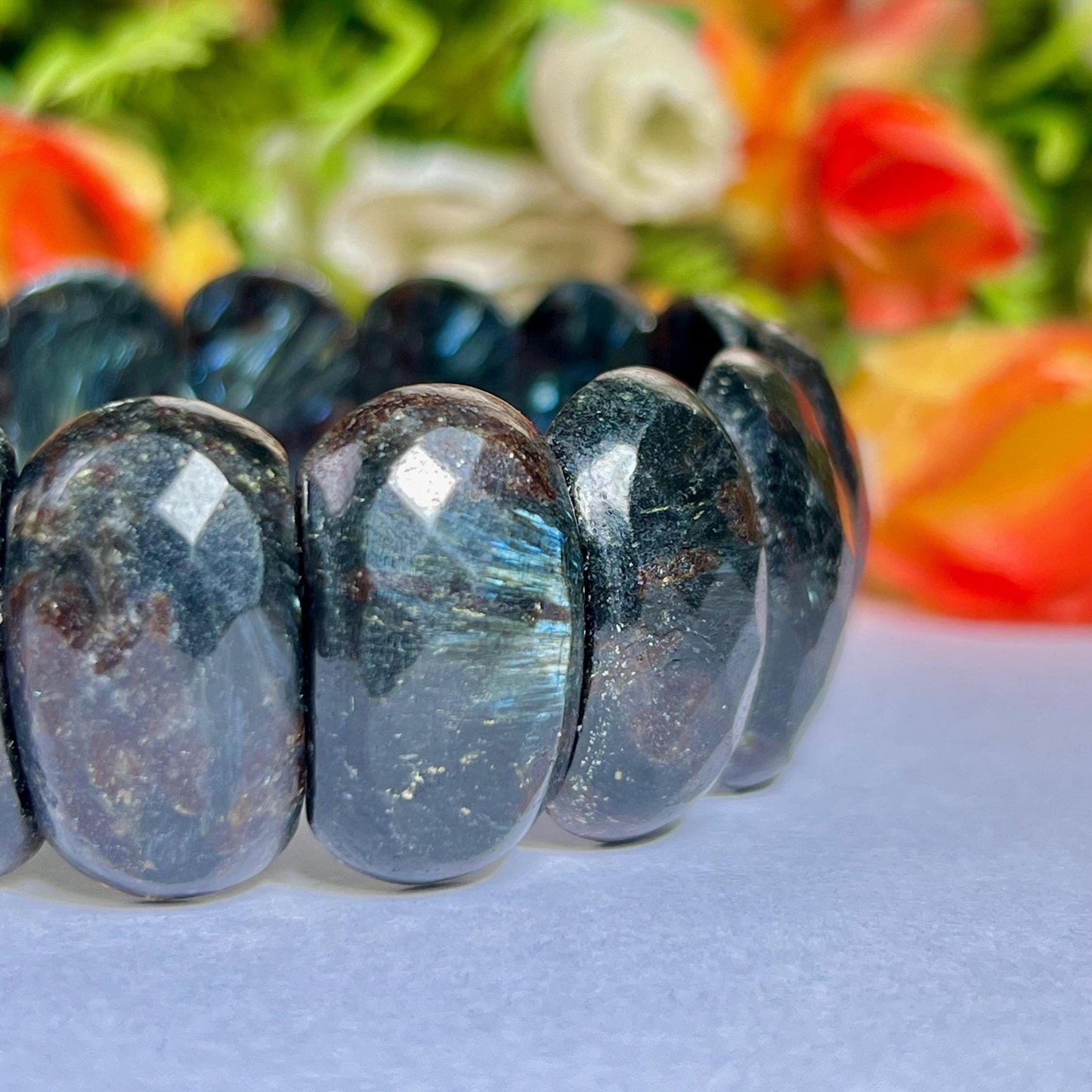 25 MM Greenland Nuummite Stone Bracelet l Stretchable Bracelet