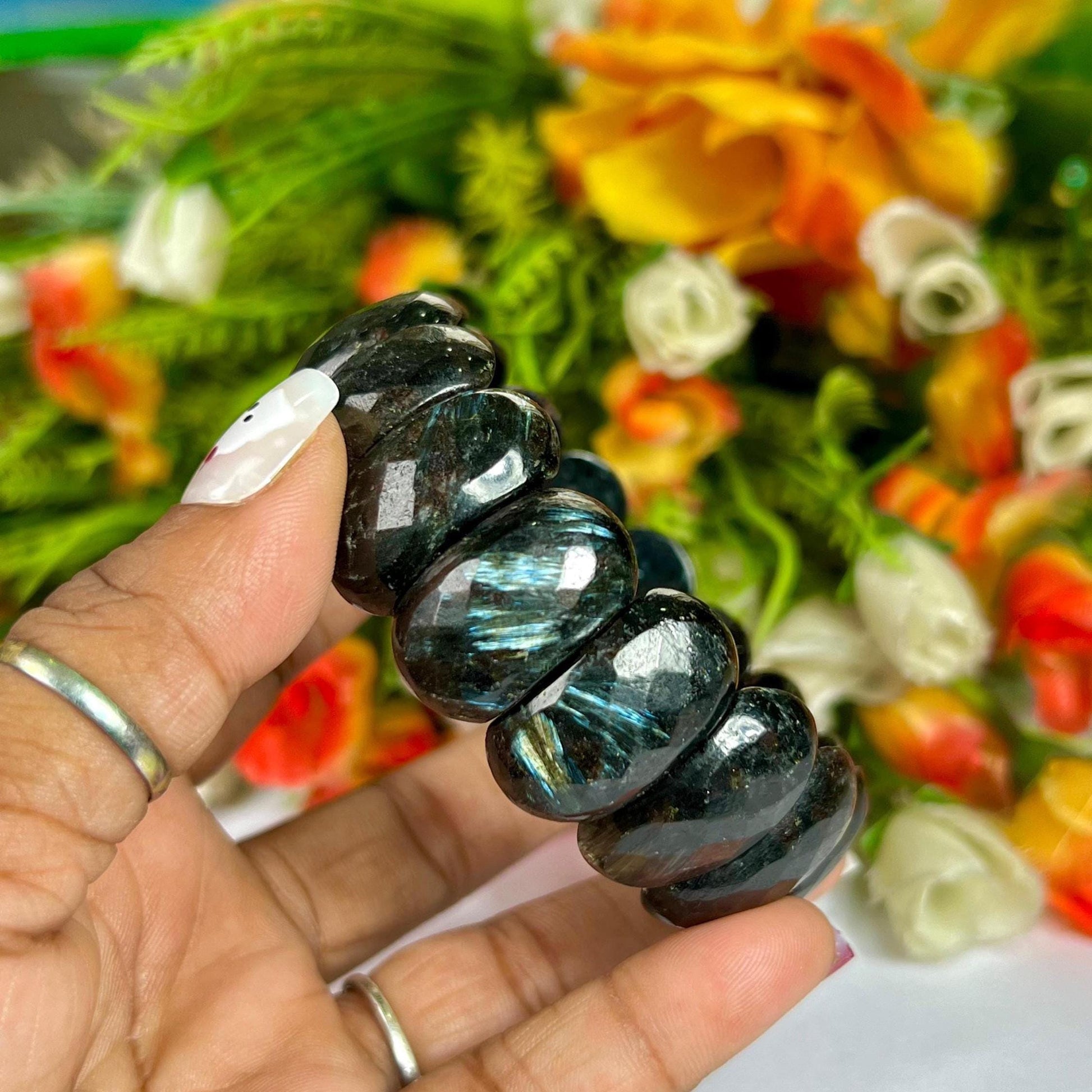 25 MM Greenland Nuummite Stone Bracelet l Stretchable Bracelet