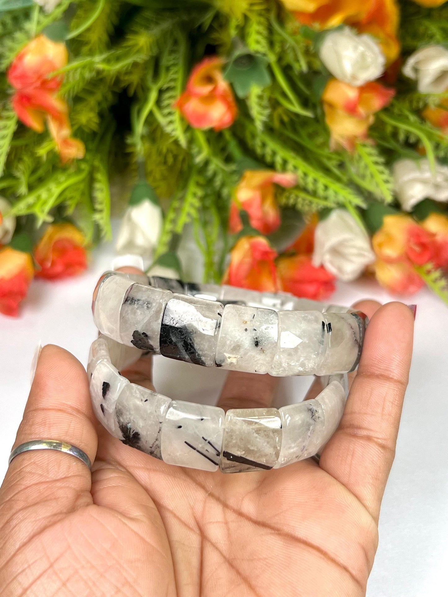 15 MM Tourmalated Quartz Stone Bracelet l Stretchable Bracelet
