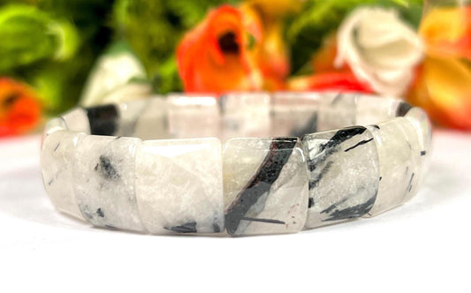 15 MM Tourmalated Quartz Stone Bracelet l Stretchable Bracelet