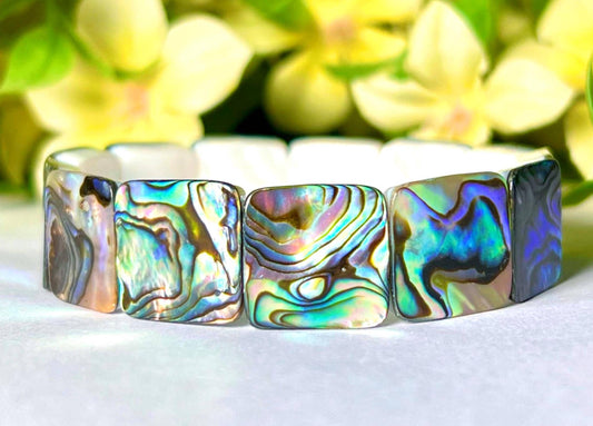15 MM Abalone Shell Stone Bracelet l Stretchable Bracelet