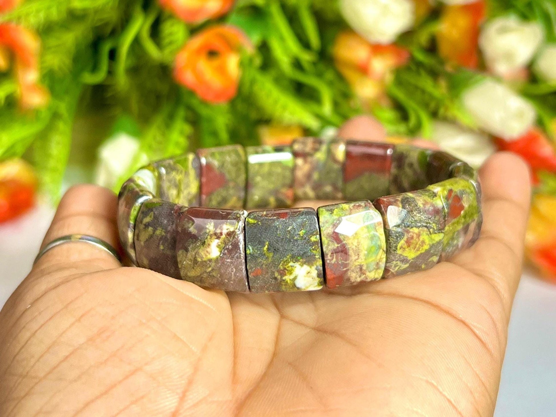 15 MM Dragon Blood Stone Bracelet l Stretchable Bracelet