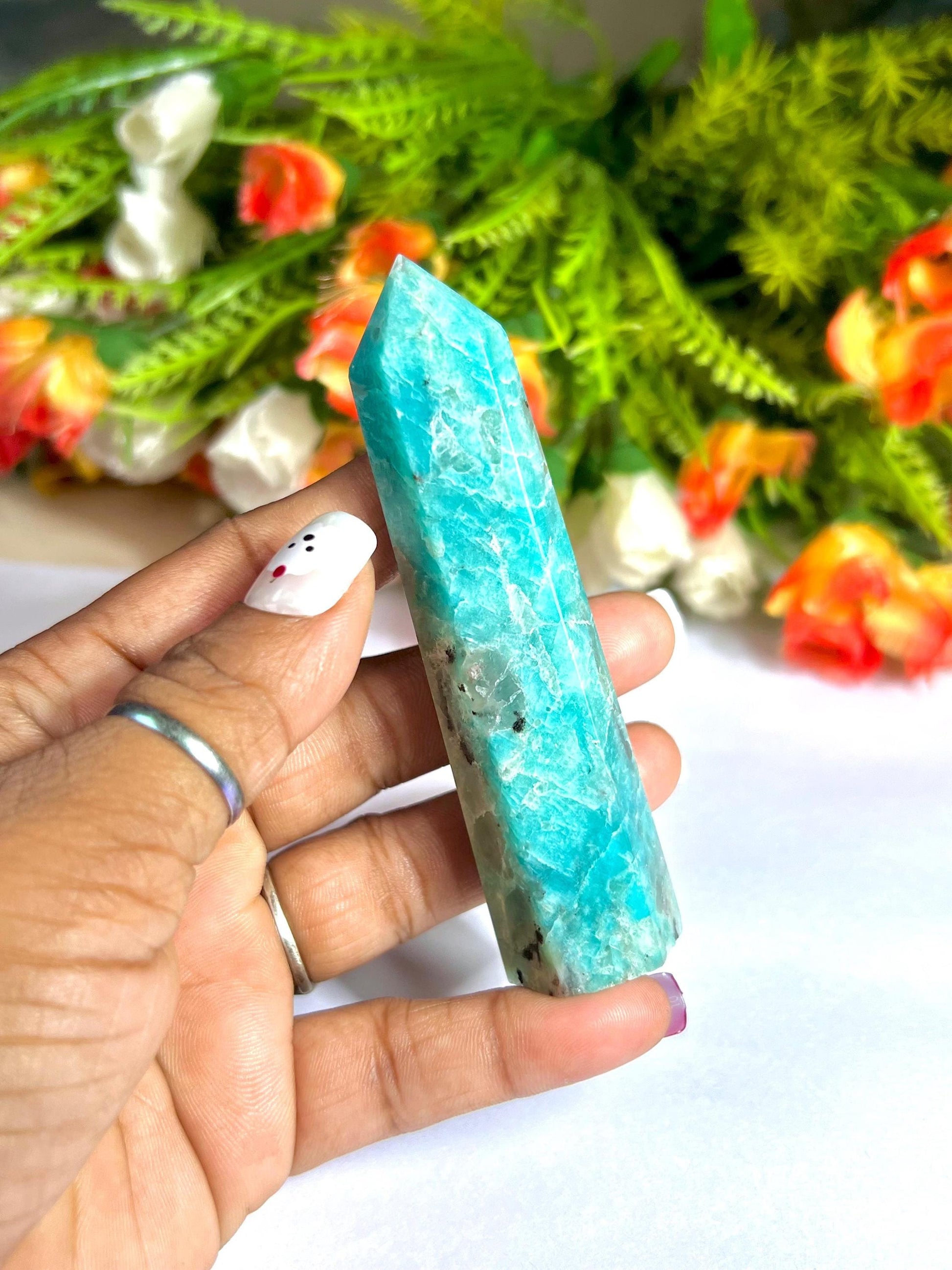 Amazonite Stone Crystal Tower Pencil Point Generator - Gemstone Pencil Crystal Tower Wand Stone Obelisk - Home Car Decor Decoration 3" To 4"