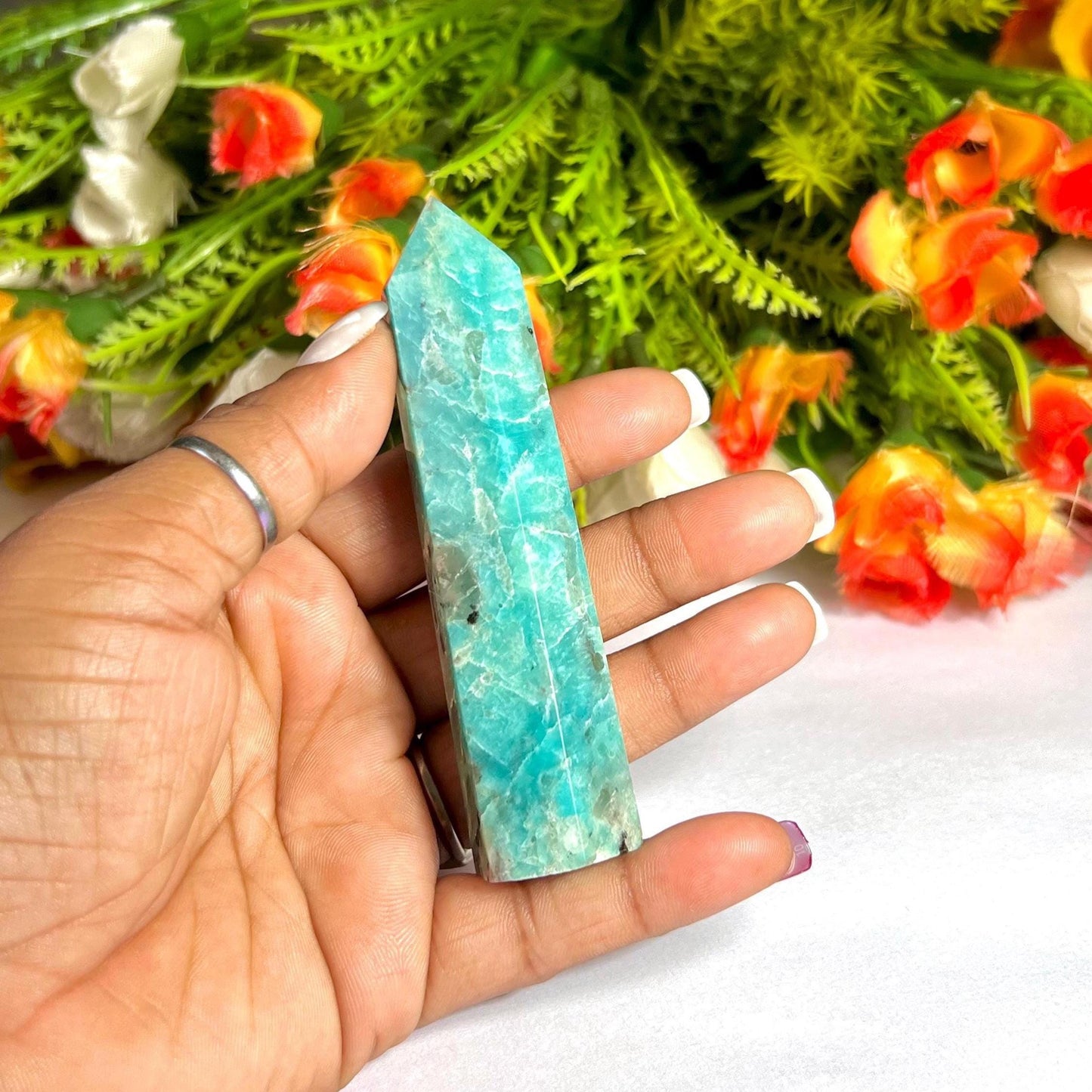Amazonite Stone Crystal Tower Pencil Point Generator - Gemstone Pencil Crystal Tower Wand Stone Obelisk - Home Car Decor Decoration 3" To 4"