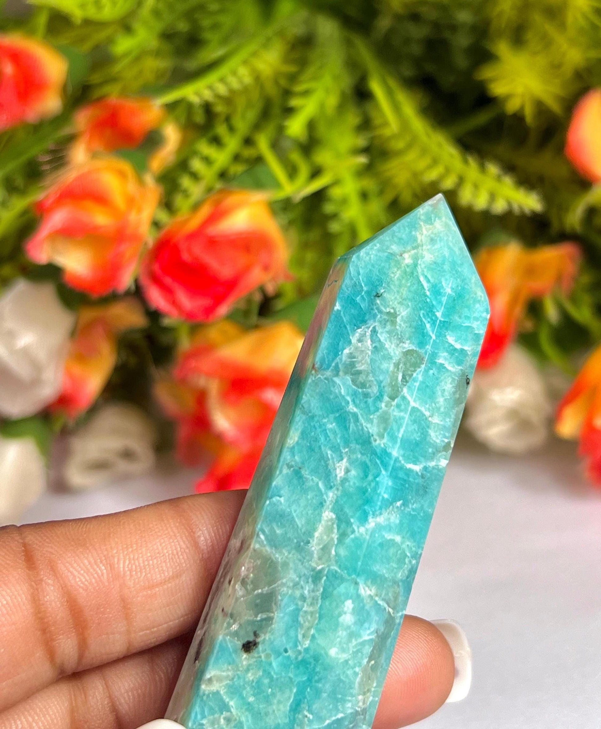 Amazonite Stone Crystal Tower Pencil Point Generator - Gemstone Pencil Crystal Tower Wand Stone Obelisk - Home Car Decor Decoration 3" To 4"
