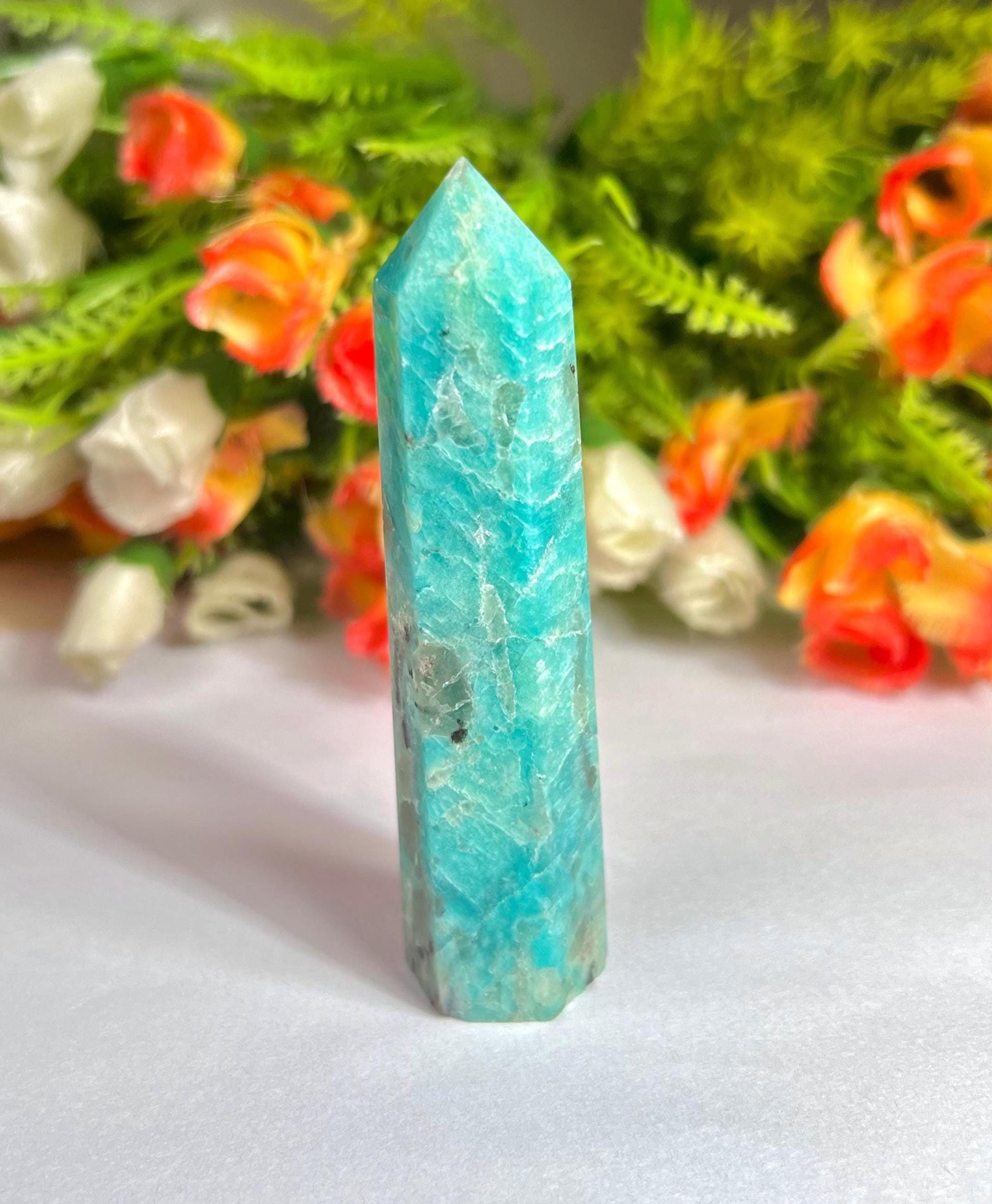 Amazonite Stone Crystal Tower Pencil Point Generator - Gemstone Pencil Crystal Tower Wand Stone Obelisk - Home Car Decor Decoration 3" To 4"